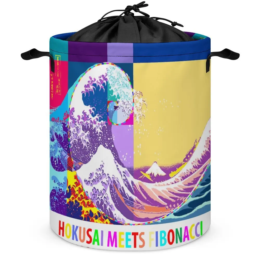 Hokusai Meets Fibonacci Pop Art Style Y Laundry Basket Storage Bins Organizer Division Unique Storage of Clothes Handle on Both