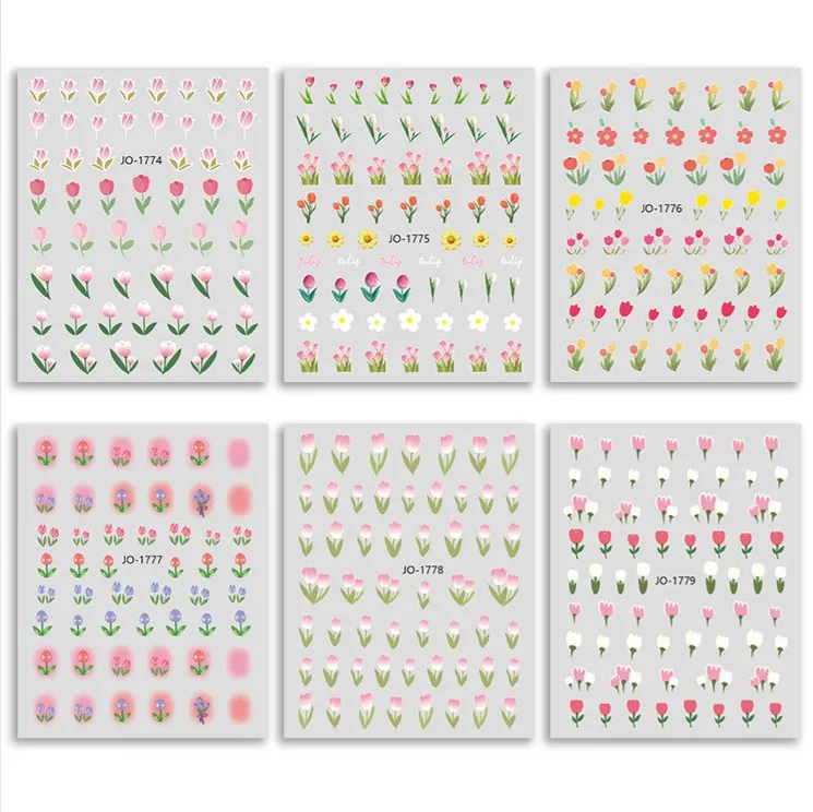 3D Tulip Nail Art Sticker Daisy White Rose Cherry Charm Summer Floral Designs Flower Decoration Manicure