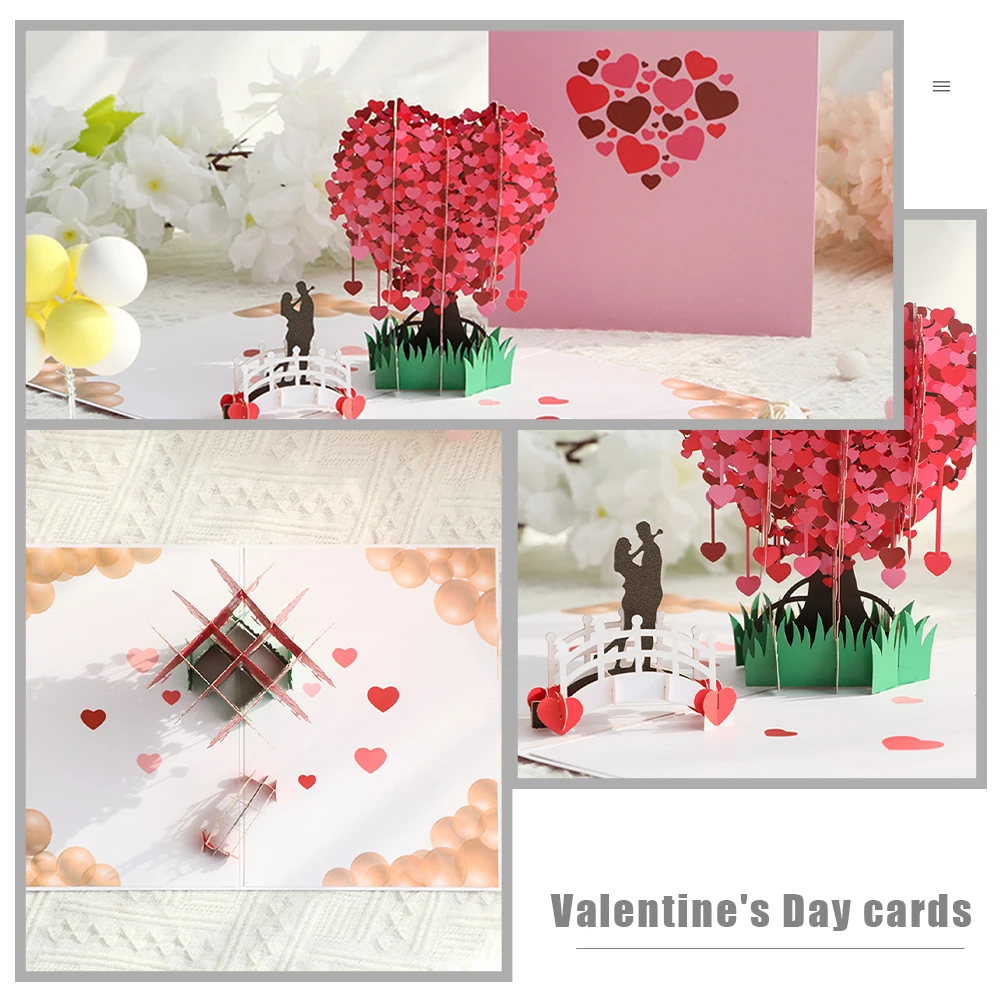 

1 Set 3D Heart Tree Greeting Card Thickened Paperboard Exquisite Craftsmanship Delicate Message Cards Valentines Day