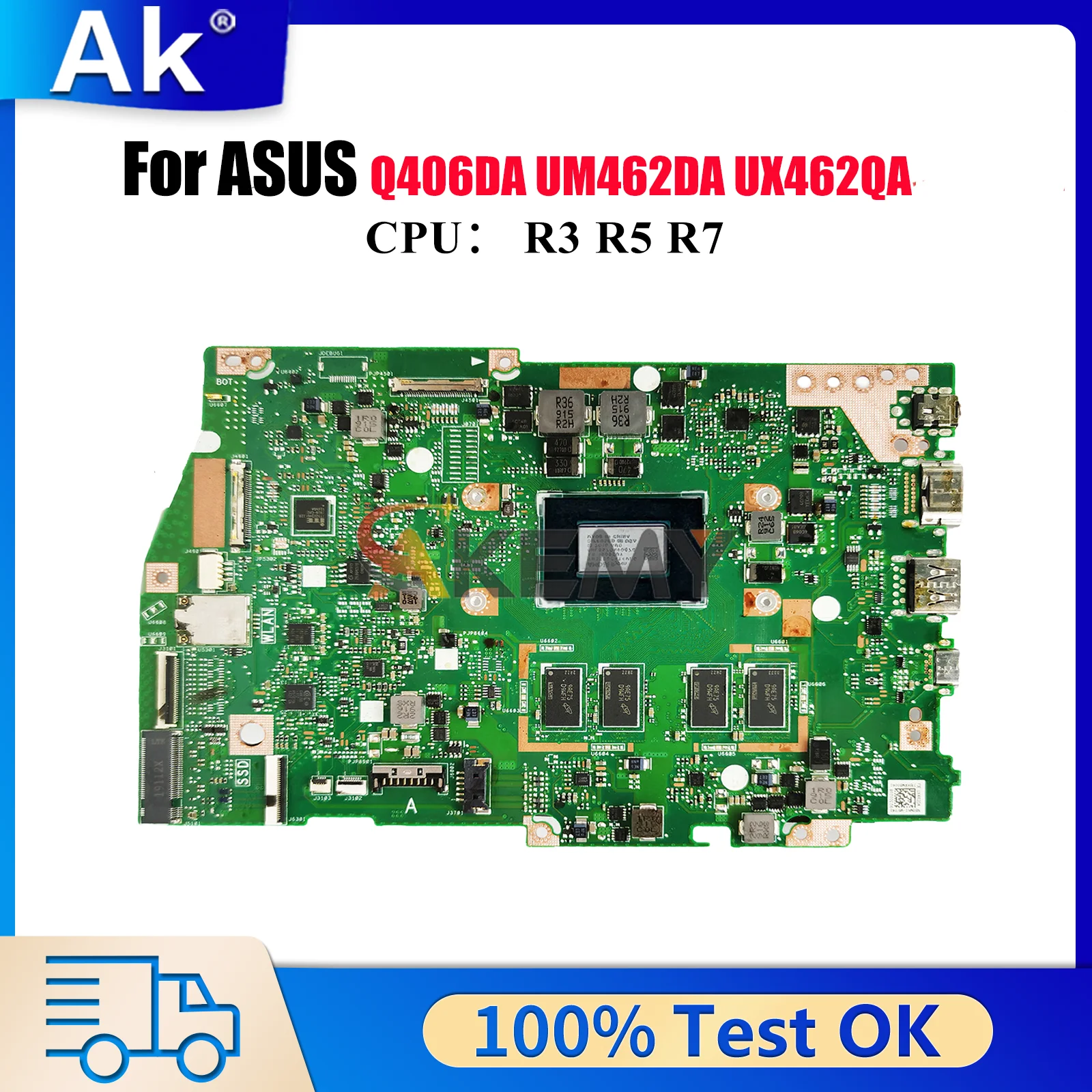 

UX462DA Laptop Motherboard For ASUS ZenBook UX462D UM462DA UX462DA Q406DA UX462QA Mainboard With R3 R5 R7 CPU 100% tests OK stk
