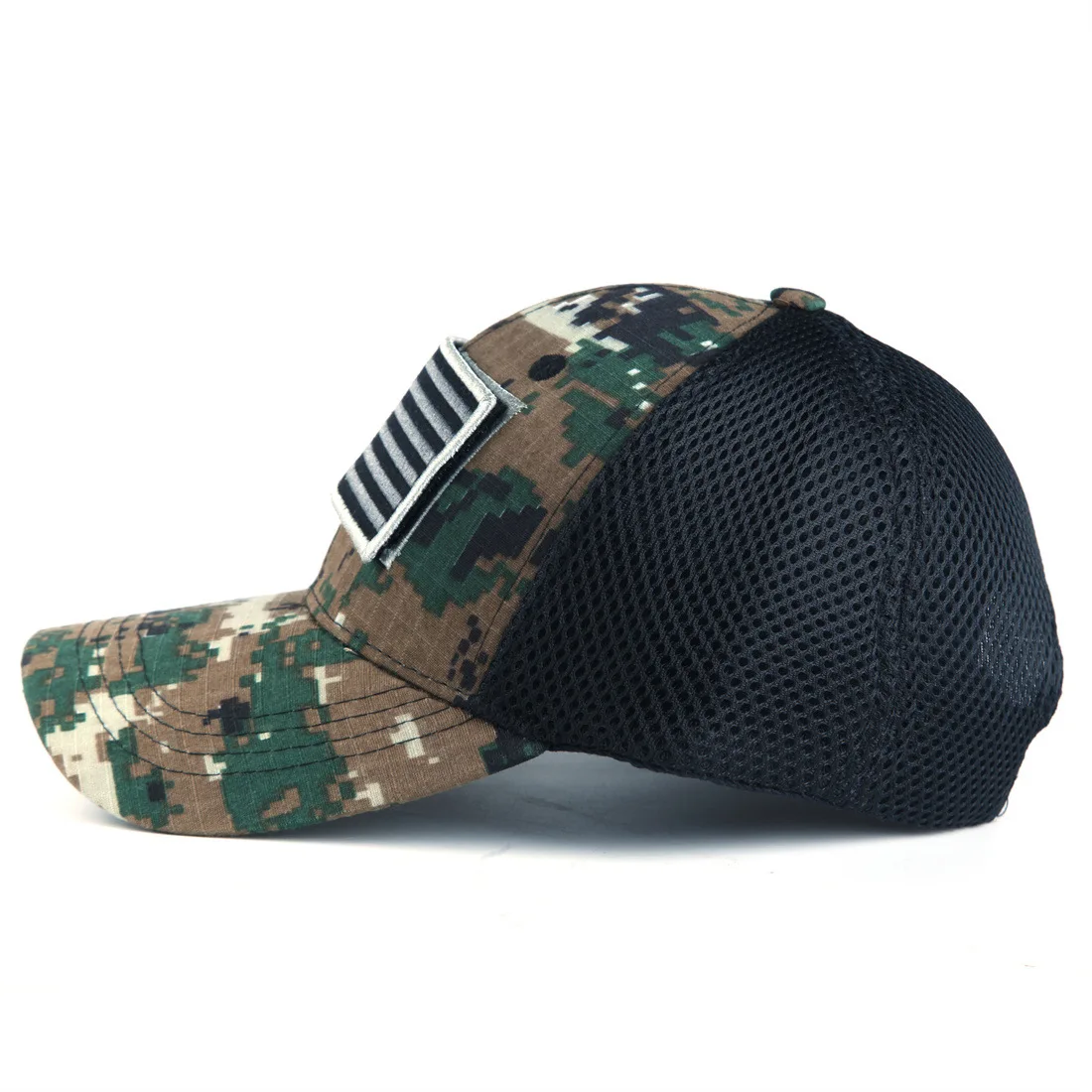 Men’s Tactical Mesh Trucker Hat, Camouflage Outdoor Baseball Cap with Removable Embroidered Patch, Adjustable Snap‑Back Sun Hat