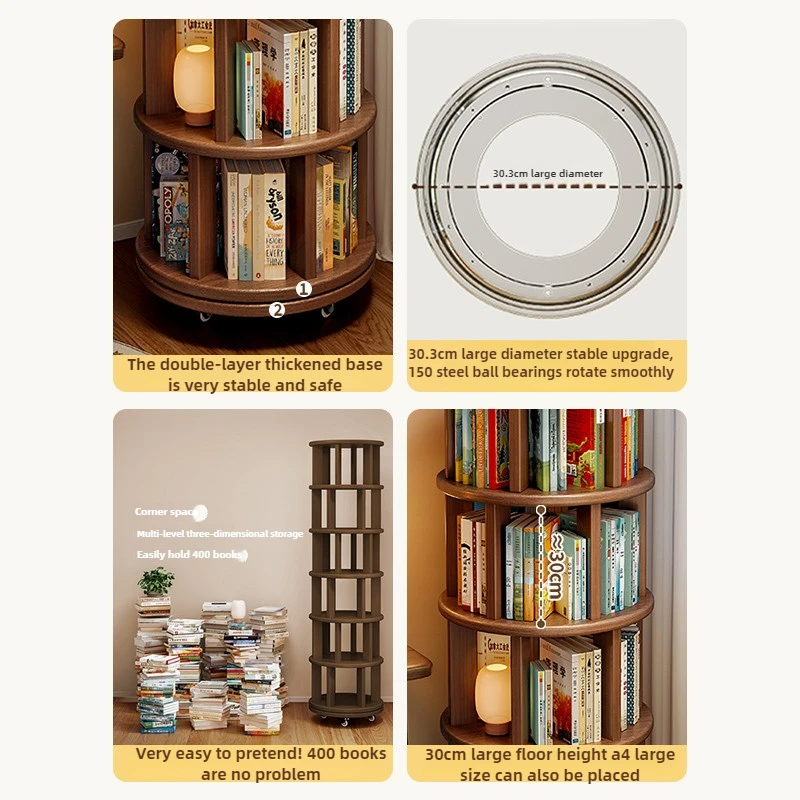 360-Degree Rotating Solid Wood Bookshelf: Floor-to-Ceiling, Wall-Mounted, Narrow Corner Cabinet image 4