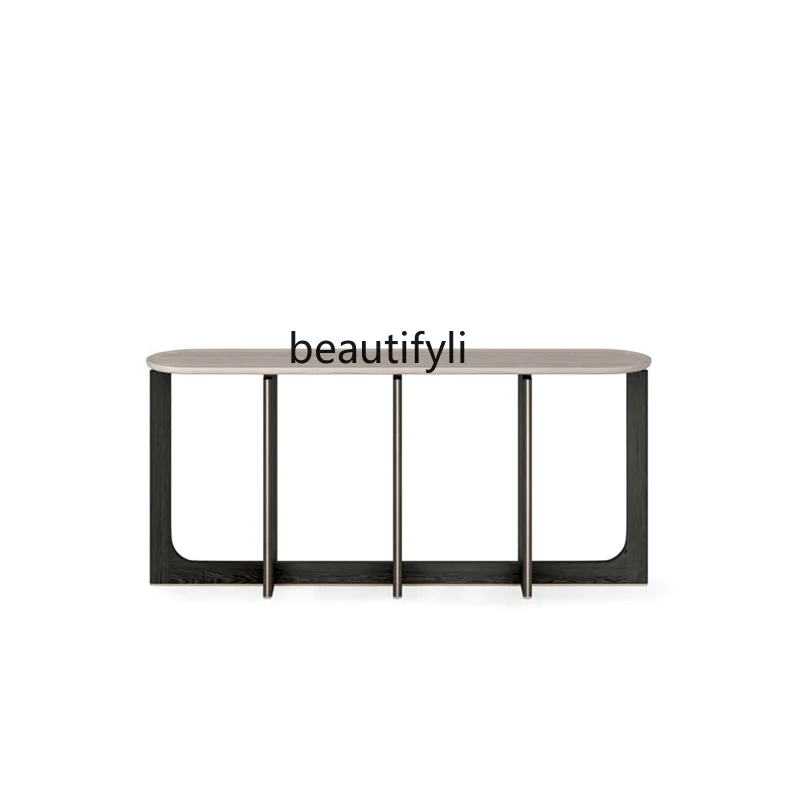 

Simple medieval designer creative metal entrance table solid wood long case corridor decoration table entrance table