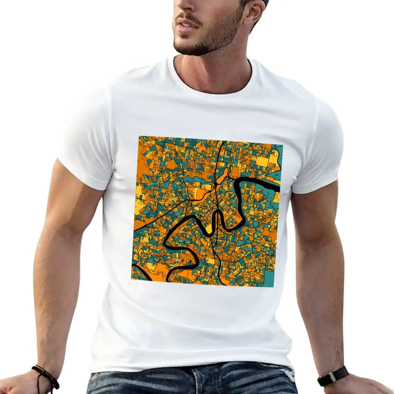 New Brisbane Map Pattern in Orange & Teal T-Shirt Short t-shirt shirts graphic tees mens t  pack