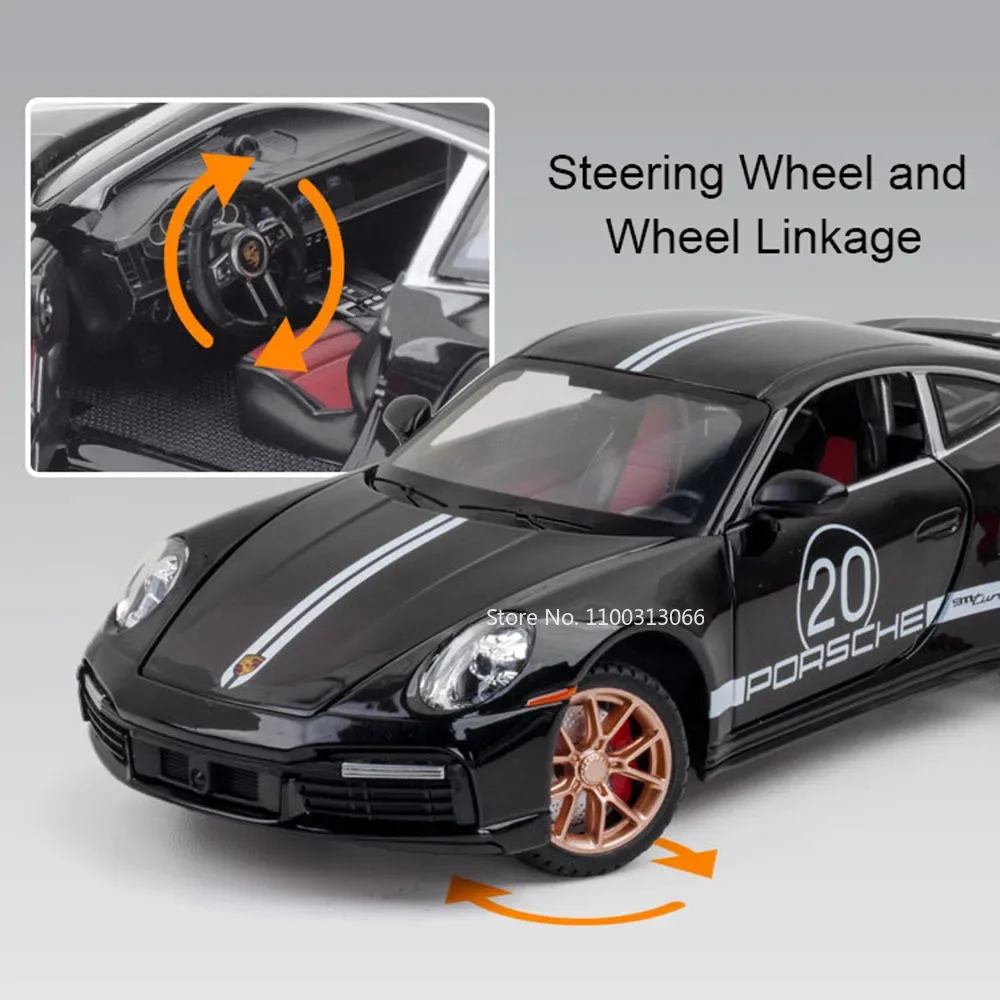 1:24 Porsche 911 Turbo S Models Toys Cars Wheel Steering 4 Doors Opened Sports Car with Light Music Vehicles Boys Festival Gifts