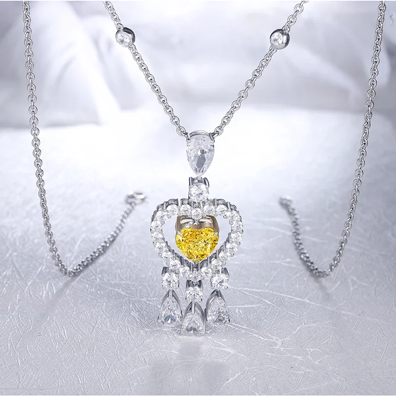 Pirmiana 2021 Trendy Jewelry 18k Gold Heart Shape Simulated Yellow Diamond Necklace Finejewelry Women Gifts