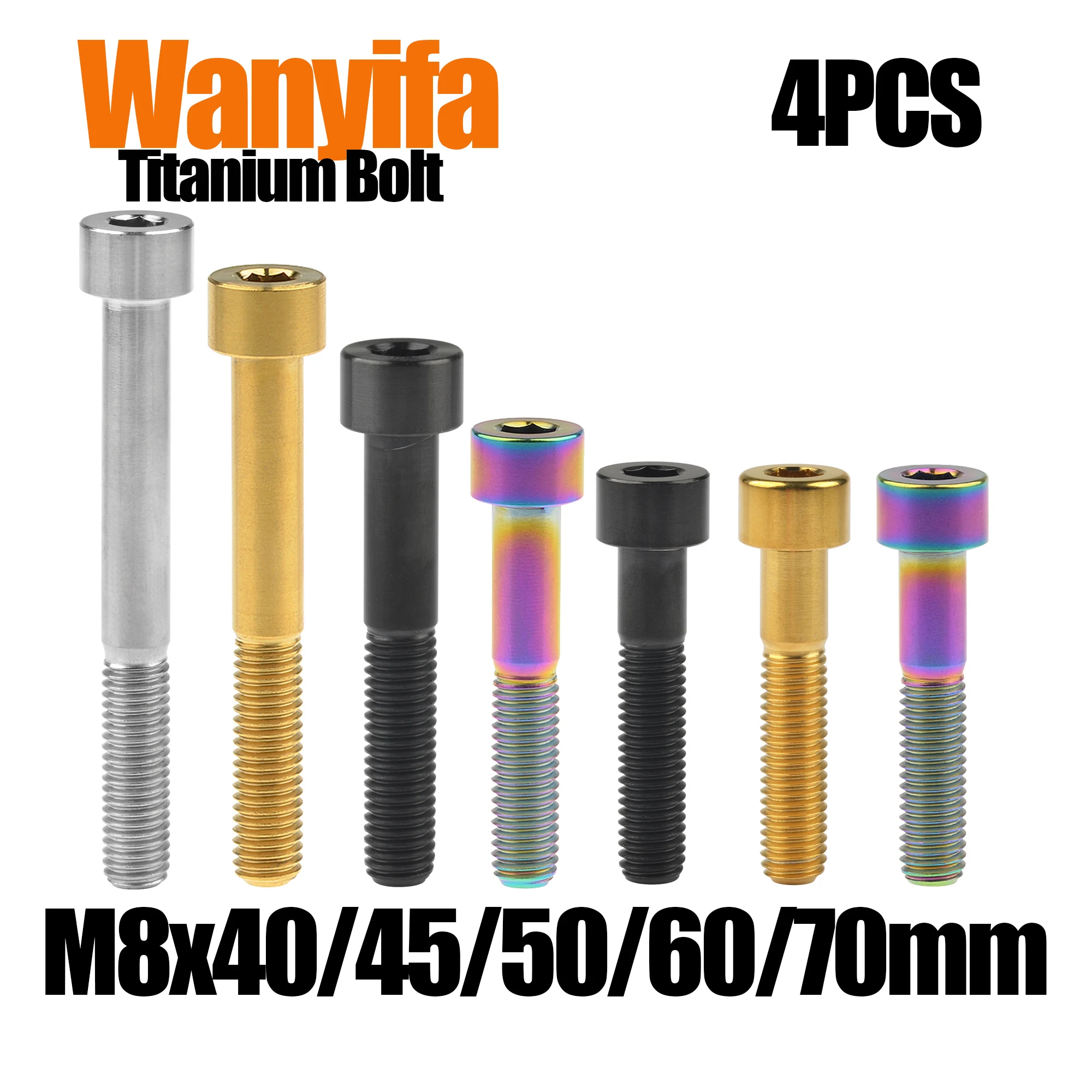 

Wanyifa Titanium Alloy Bolts M8x40/45/50/60/70mm Hexagonal Cylindrical Head DIN912 Threaded Screws for Bicycle Accessories 4Pcs