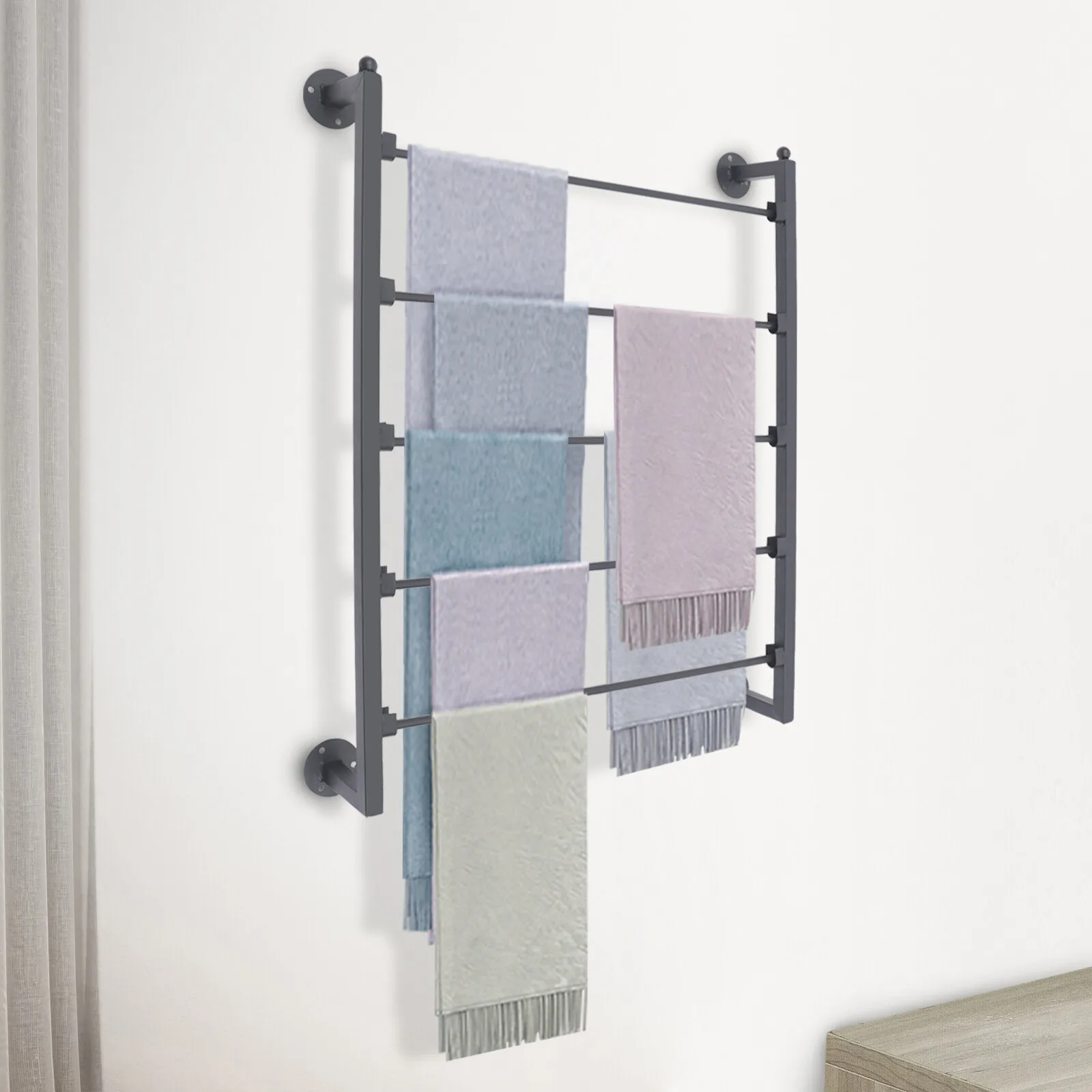 

5-Story Black Wall-Mounted Shelf Iron Scarf Display Stand Towel Storage Rack Used In Homes And Clothing Stores