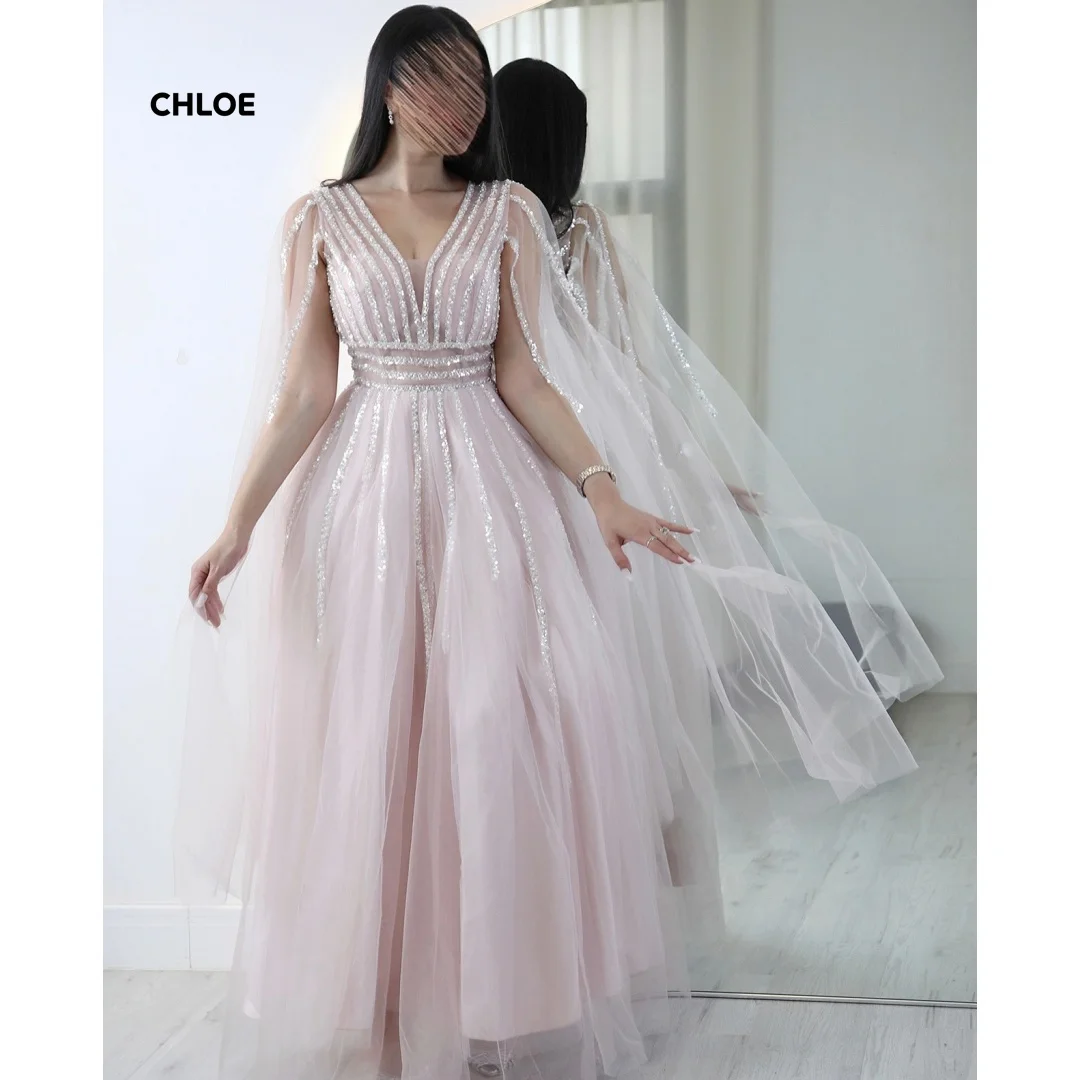 

Custom Made Prom Dresses 2025 Luxury Elegant Evening Dresses for Special Occasions V-neck Line A Sleeveless Modest Prom Dress