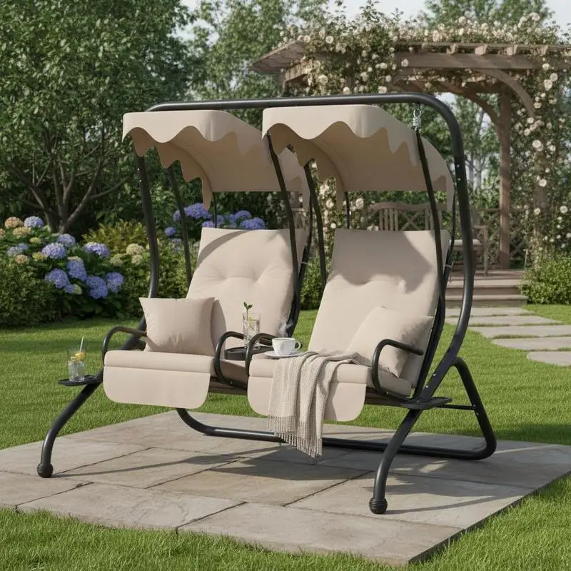 

Garden Swing, Weatherproof, 2 Separate Sizes, 2 Drink Holders, 170 cm x 136 cm x 170 cm, Beige
