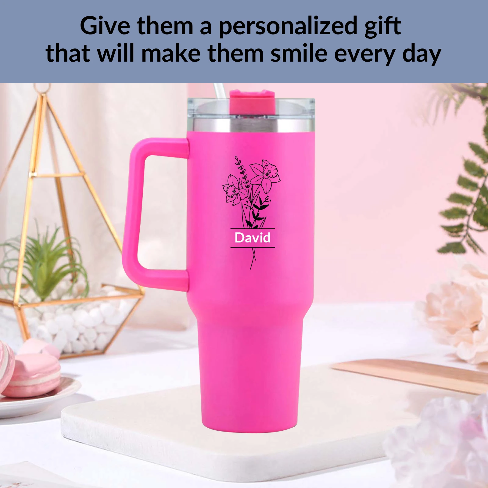 40oz Personalized Customized Name Rose Red Party Tumblers Straw Lid 1Pc Stainless Steel Hot Cold Insulated Outdoor Travel Mugs