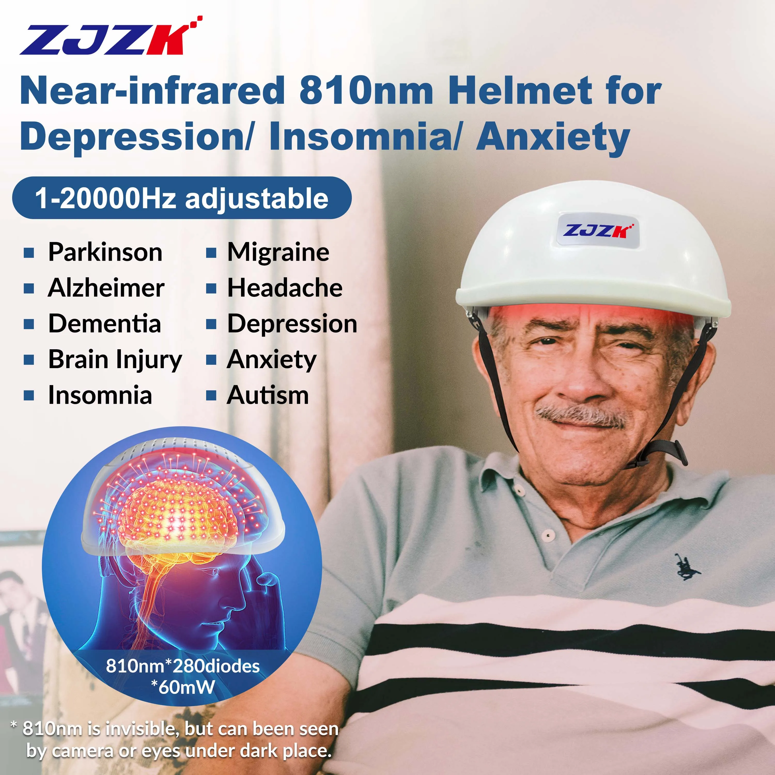 

ZJZK Stroke Red-Light-Therapy Alzheimers Gifts 810nmx280diodes Depression Post Traumatic Stress Disorder Mental Disorders