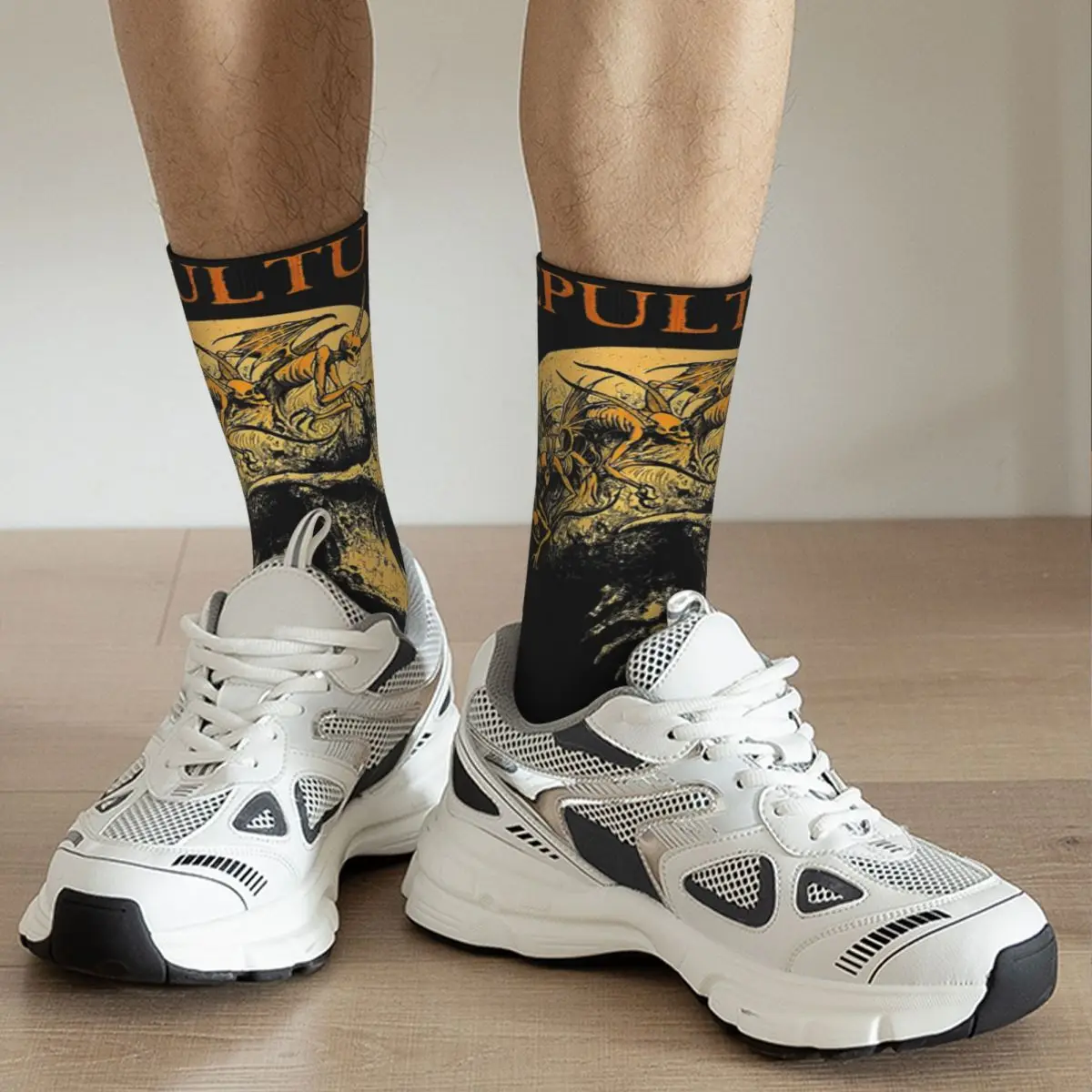 Funny Sepultura Rock Band Theme Design Warm Crew Socks Merch All Seasons Death Metal Cotton Middle Tube Socks Sweat Absorbing