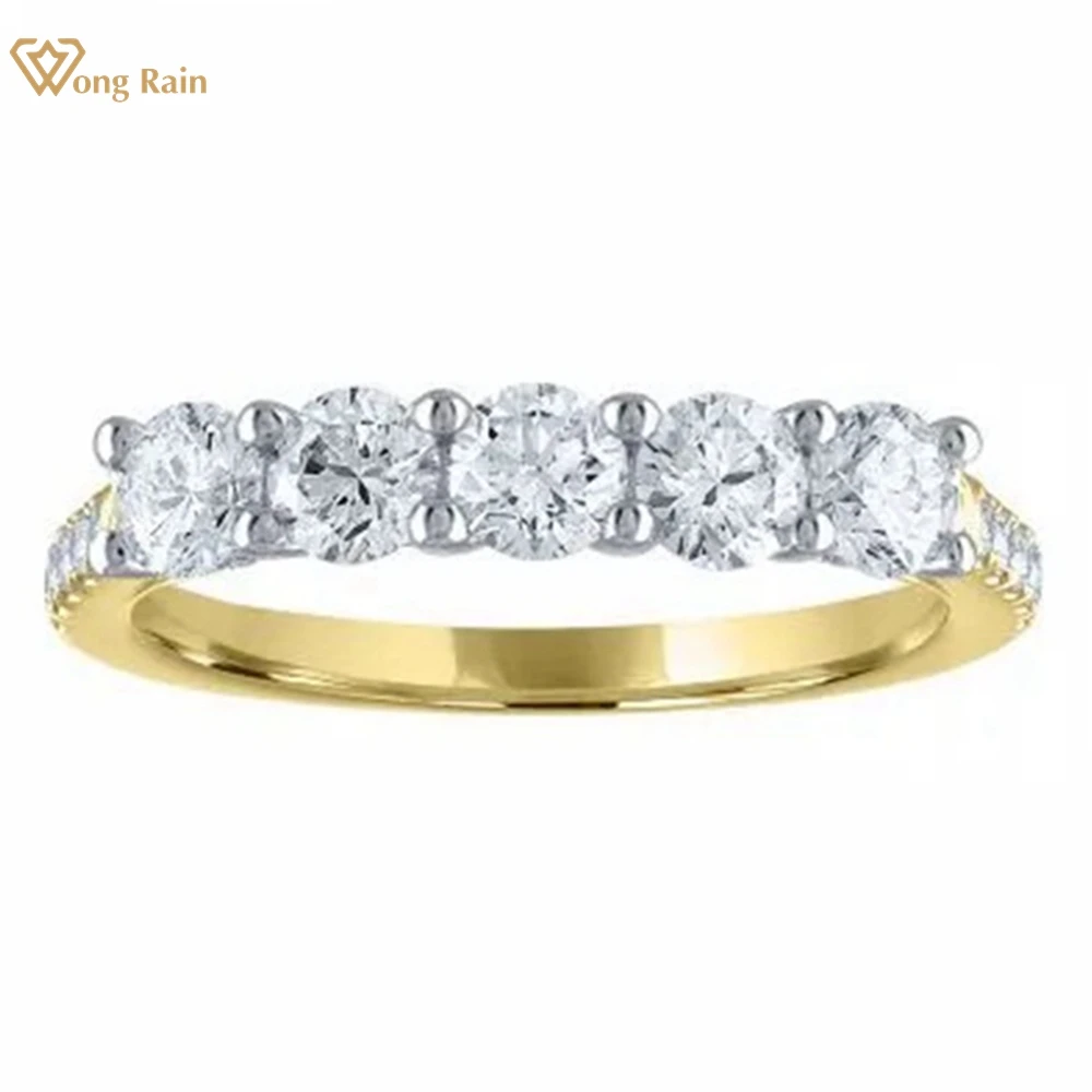 Wong Rain 18K Gold Plated 925 Sterling Silver Round Cut 4 MM Lab Sapphire High Carbon Diamond Gems Row Rings Fine Jewelry Band