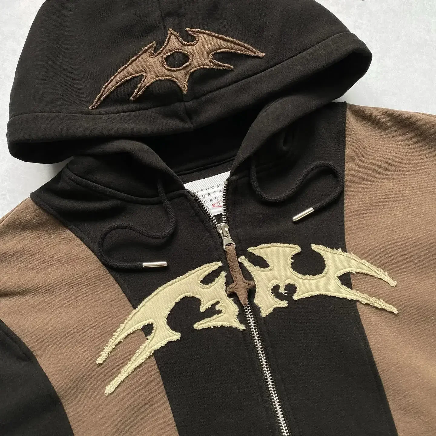 Y2k Retro Black Star Patchwork Hoodie Fashion Loose Oversized Embroidered Hooded Sweatshirt Gothic Streetwear Men Clothing