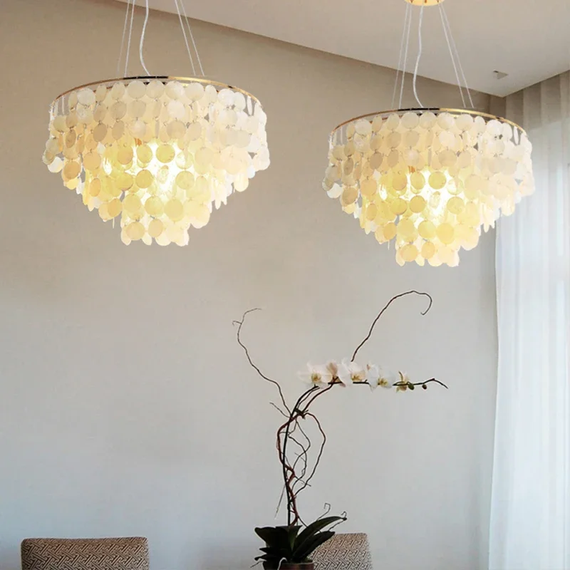 

Modern Shell LED Pendant Lamp Gold Chrome Seashell Ceiling Chandelier Hanging Light Home decor Luminaire Suspension