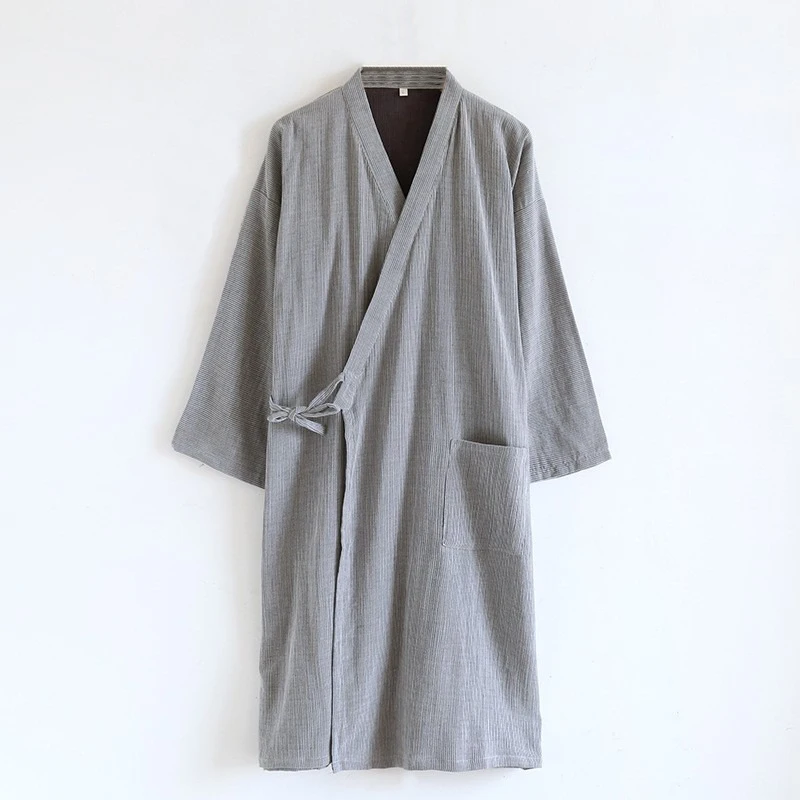 Japanese Style Kimono Bath Robe for Men Sauna Hotspring Home Wear Cotton Pajamas Spring Summer Sleepwear Monk Frock Robes