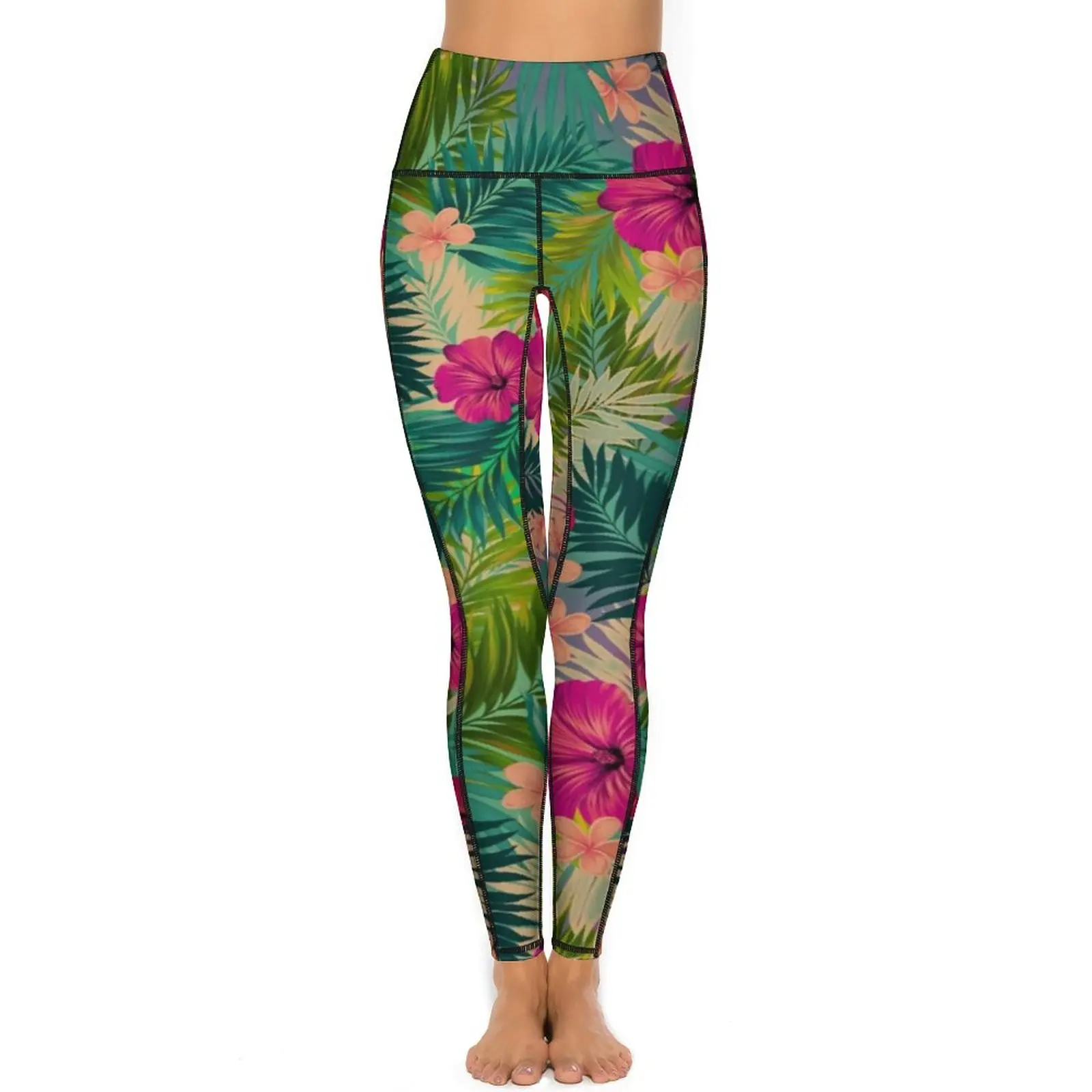 Sunset Beach Quality Leggings Tropical Floral Print Gym Yoga Pants Push Up Elastic Sports Tights Women Vintage Leggins