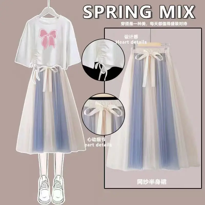 

Elegant Shirt Skirts Sets Women Short Sleeve Shirts High Waist Pleated A-line Long Skirt 2025 Summer Suits