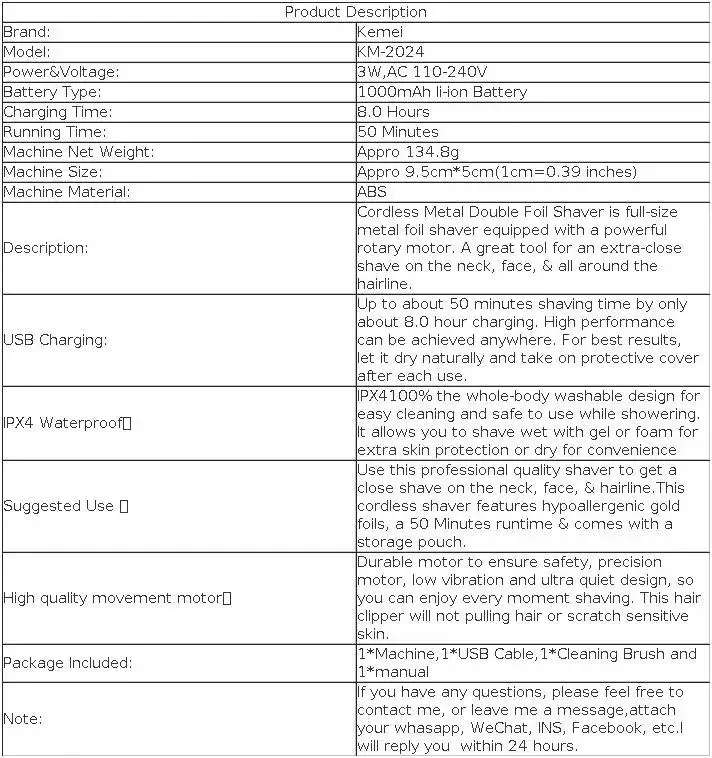 KEMEI Herren-Elektrorasierer, Oszillierender Doppelklingenkopf, Wiederaufladbarer Professioneller Elektrorasierer für den Heimgebrauch. KM-2024 – Detail 1