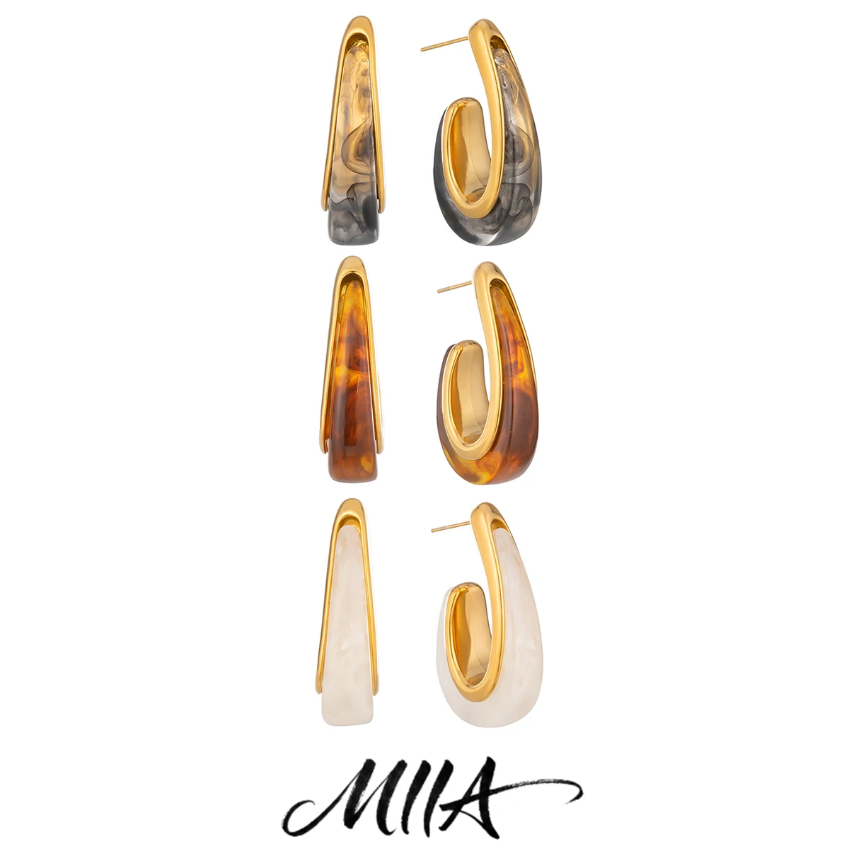 Miia Jewelry Geometric Teardrop Stud Earrings for Women 18K Gold Plated Stainless Steel Fashion Jewelry