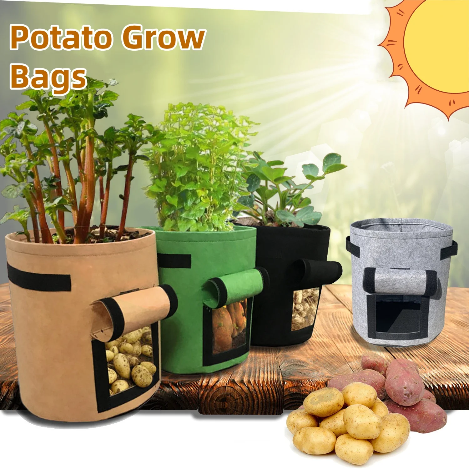 

Gallon Potato Grow Bags with Flap Window Thickened Nonwoven Fabric Container for Potato, Tomato, Carrot, Vegetable and Fruits
