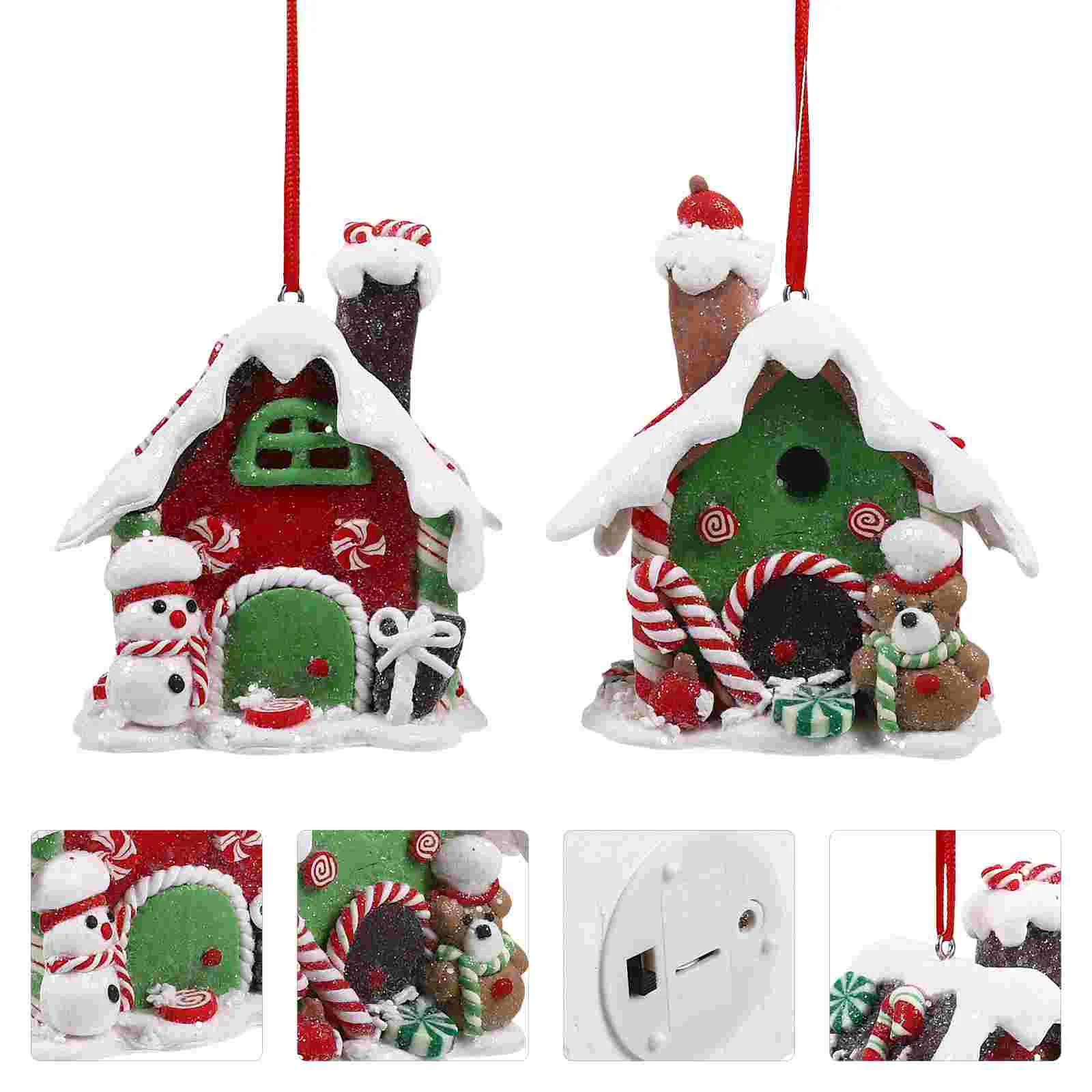 

2 Pcs Christmas Gingerbread House Supplies Decor Unique Candy Polymer Clay Small Ornaments Xmas Adornment Home