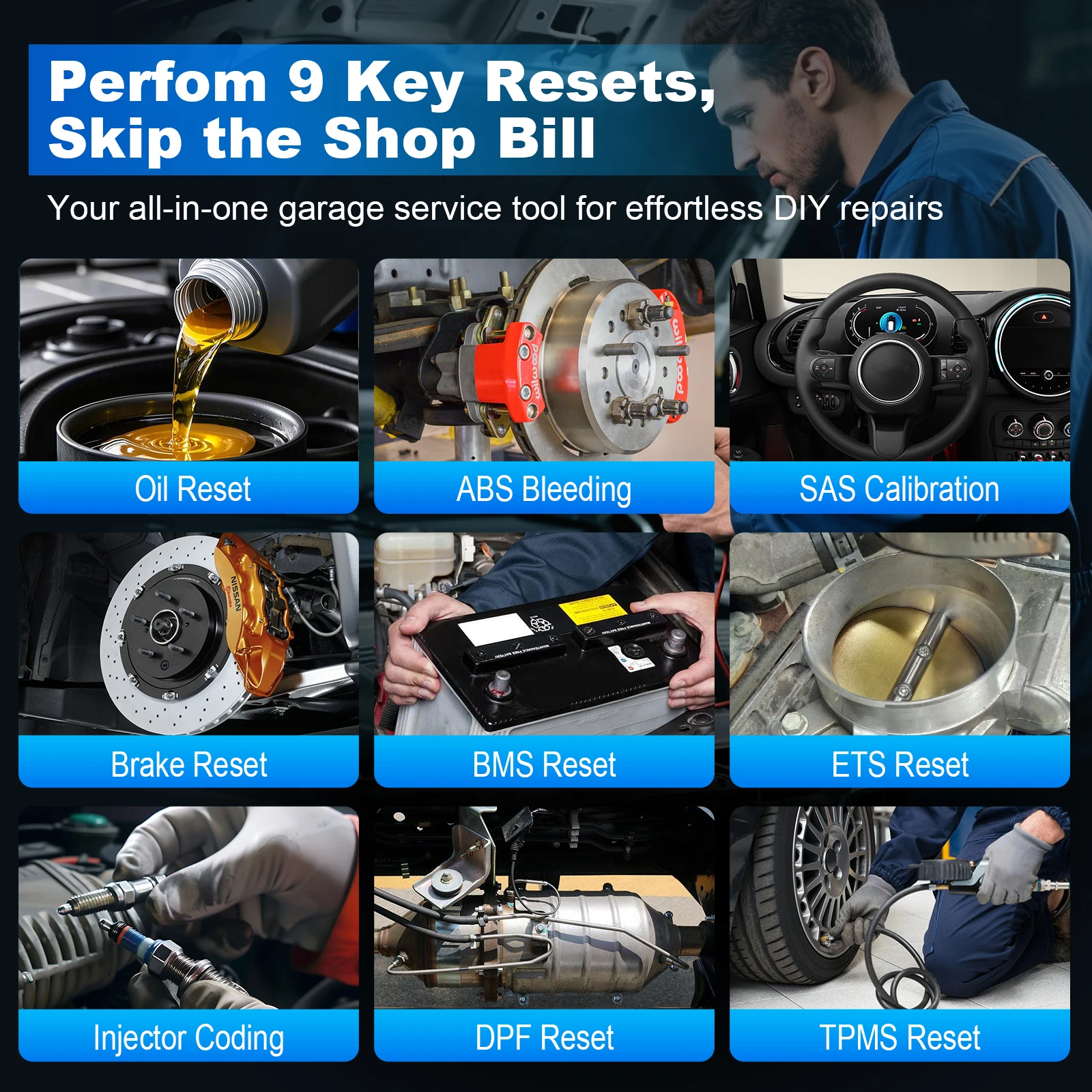 Picture 4: TOPDON ArtiDiag600 Pro scanner diagnoses Engine, ABS, SRS, TCM, BCM, TPMS and all vehicle modules, not only basic OBD2 codes. It clears DTCs, views real-time data, prints diagnostic reports and runs one-click full system scans for fast fault detection.