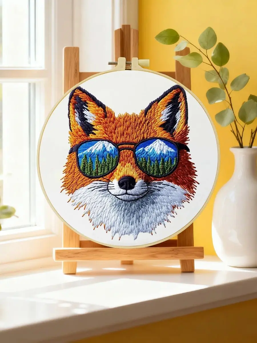 1 Stück 20X20CM/15X15CM 7,87/6,3 Zoll Fuchs-Stickerei-Starter-Kit DIY-Kit DIY-Stickerei-Set Handarbeits-Set für Anfänger – Detail 6