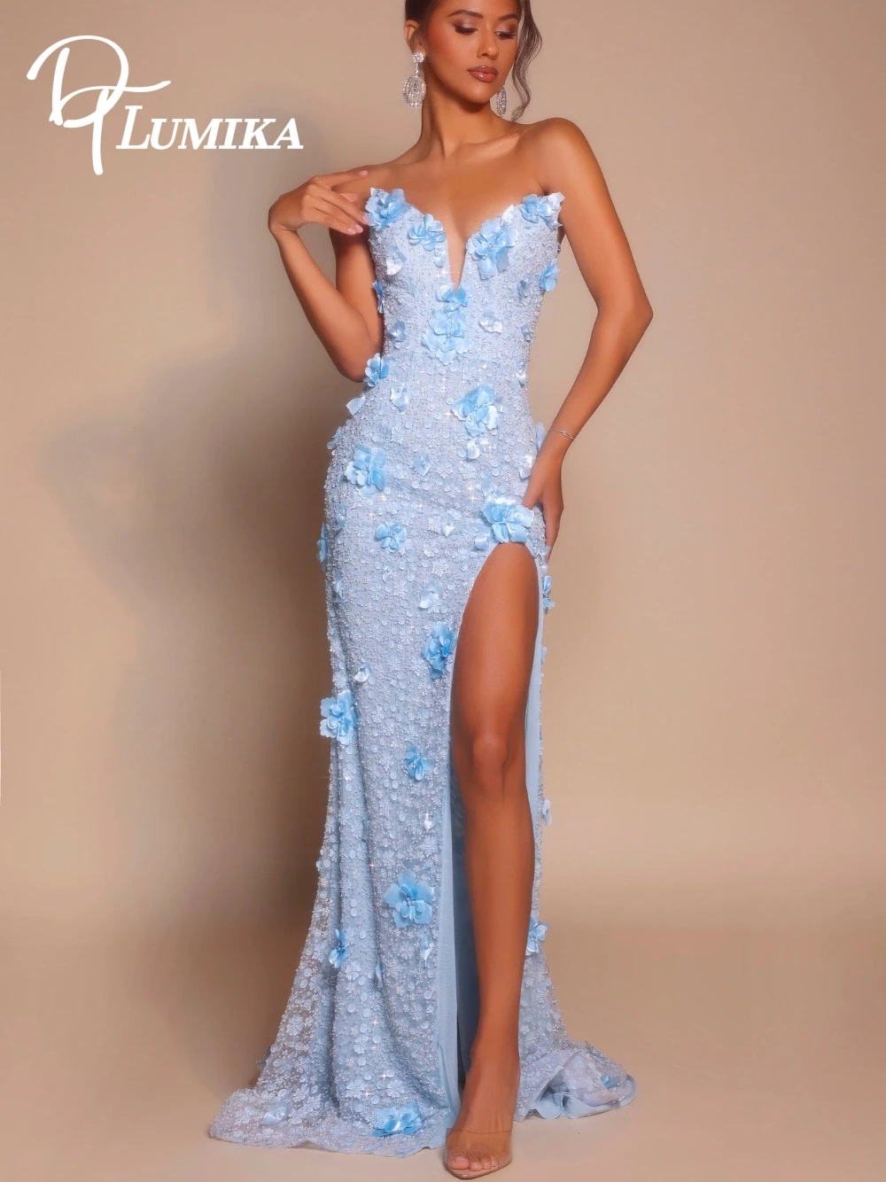 

Модное романтическое вечернее платье русалки с 3D цветами, сексуальное коктейльное платье без рукавов с разрезом до бедра, сказочная праздничная одежда