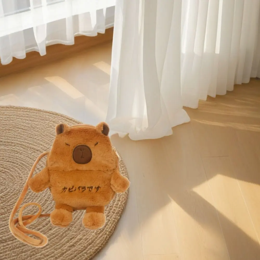 Kawaii Cartoon Capybara Crossbody Bag Cute Korean Style Plush Doll Shoulder Bag Purse Portable Mobile Phone Pouch Women