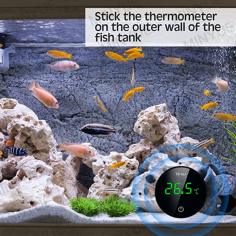 MINYUE Aquarium Thermometer LCD Digital External Thermometer Charging Type-C Fish Tank Mini Thermometer High Precision -9.9-50℃