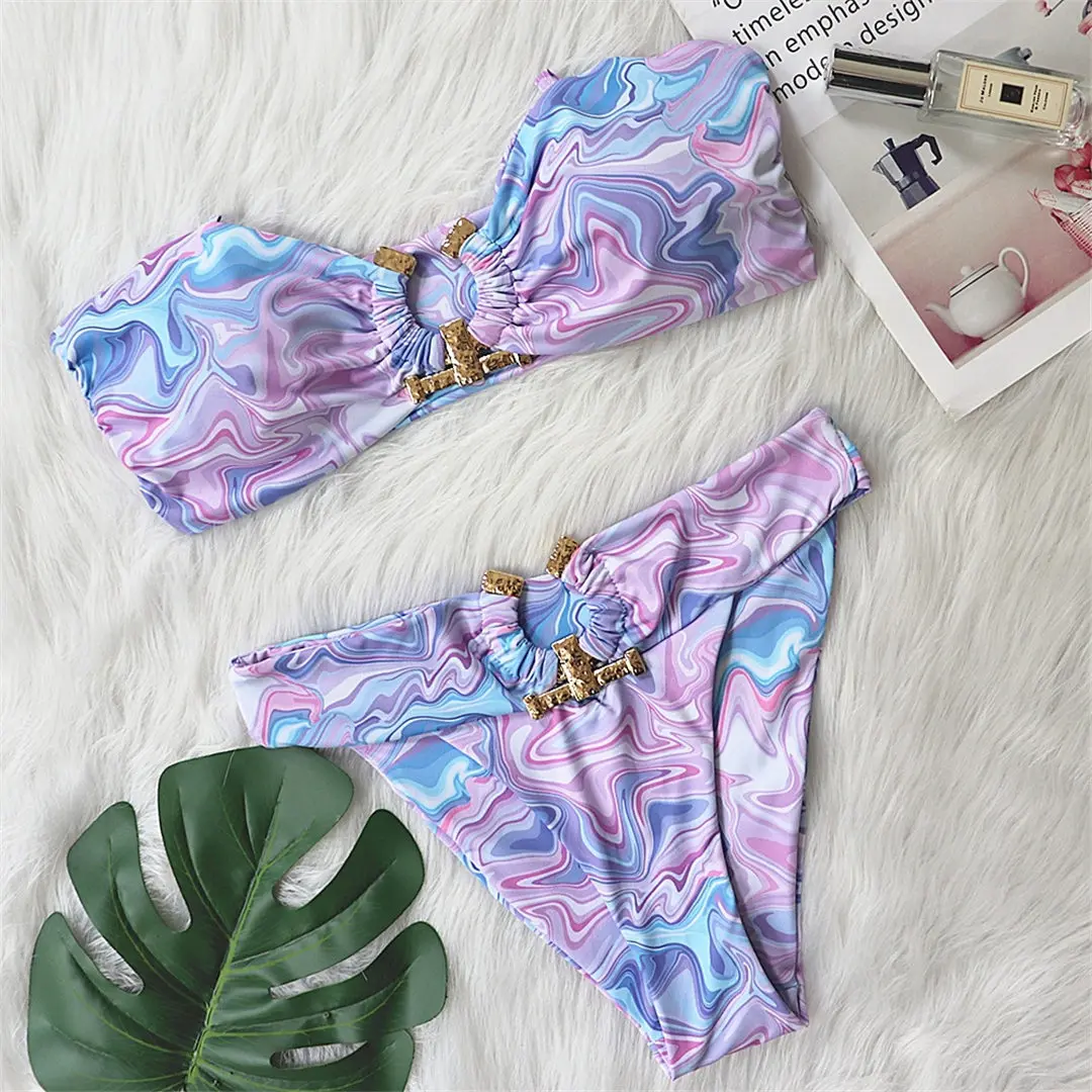 2026 Neuer Sexy Bandeau-Bikini Damen-Badeanzug Zweiteiliger Bikini-Set Trägerloser Badeanzug Badebekleidung V2855B – Detail 33