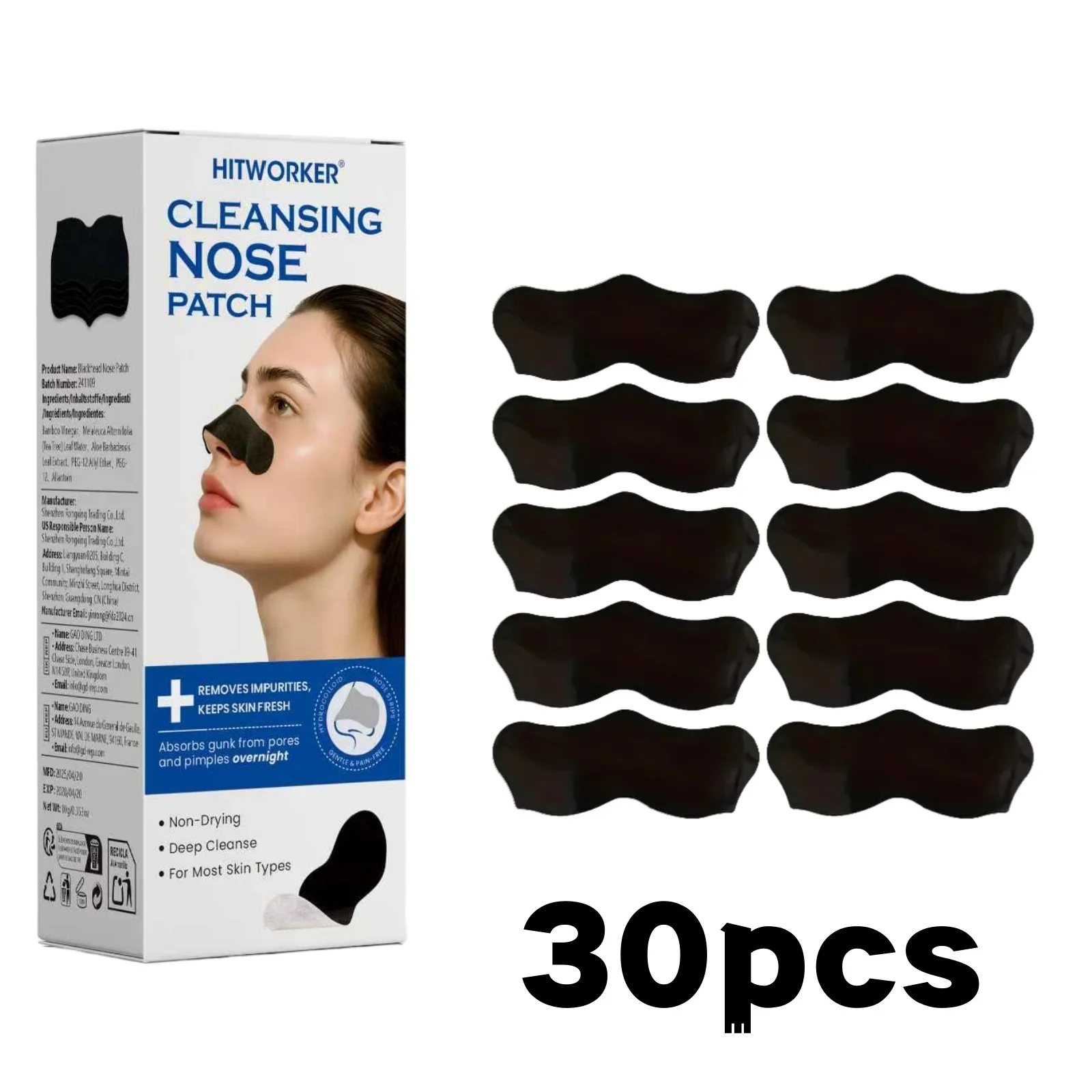 30 tiras de nariz de limpeza profunda de carvão dos pces, absorvem cravos & sujeira dos poros, purificação & controle de óleo removedor de cravo