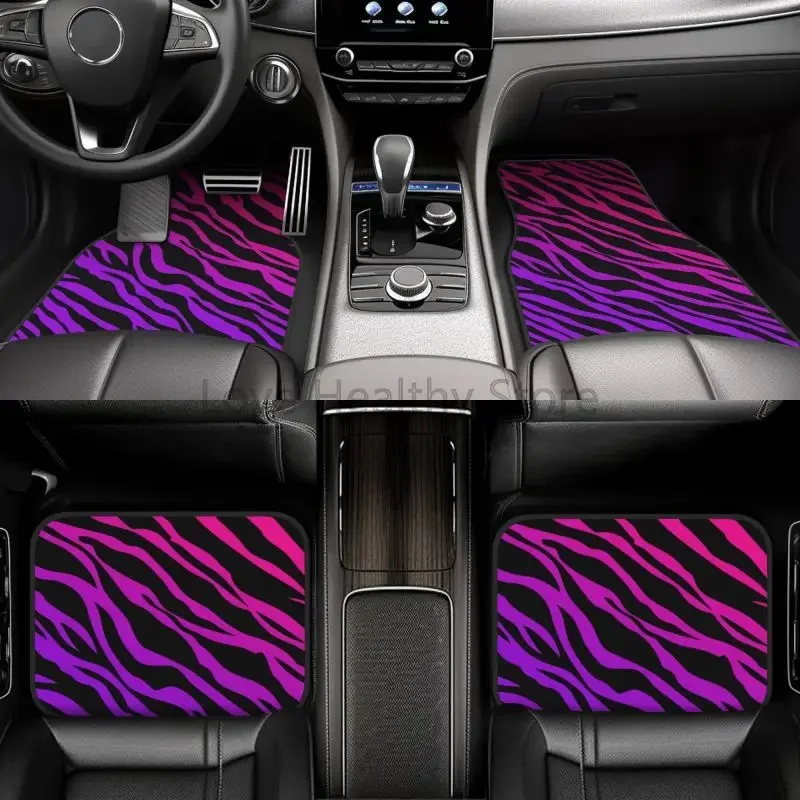 Zebra Stripe Car Floor Mats Set of 4 Pcs Non Slip Foot Mats Carpets Rugs Universal for Sedan SUV Auto Interior Protector
