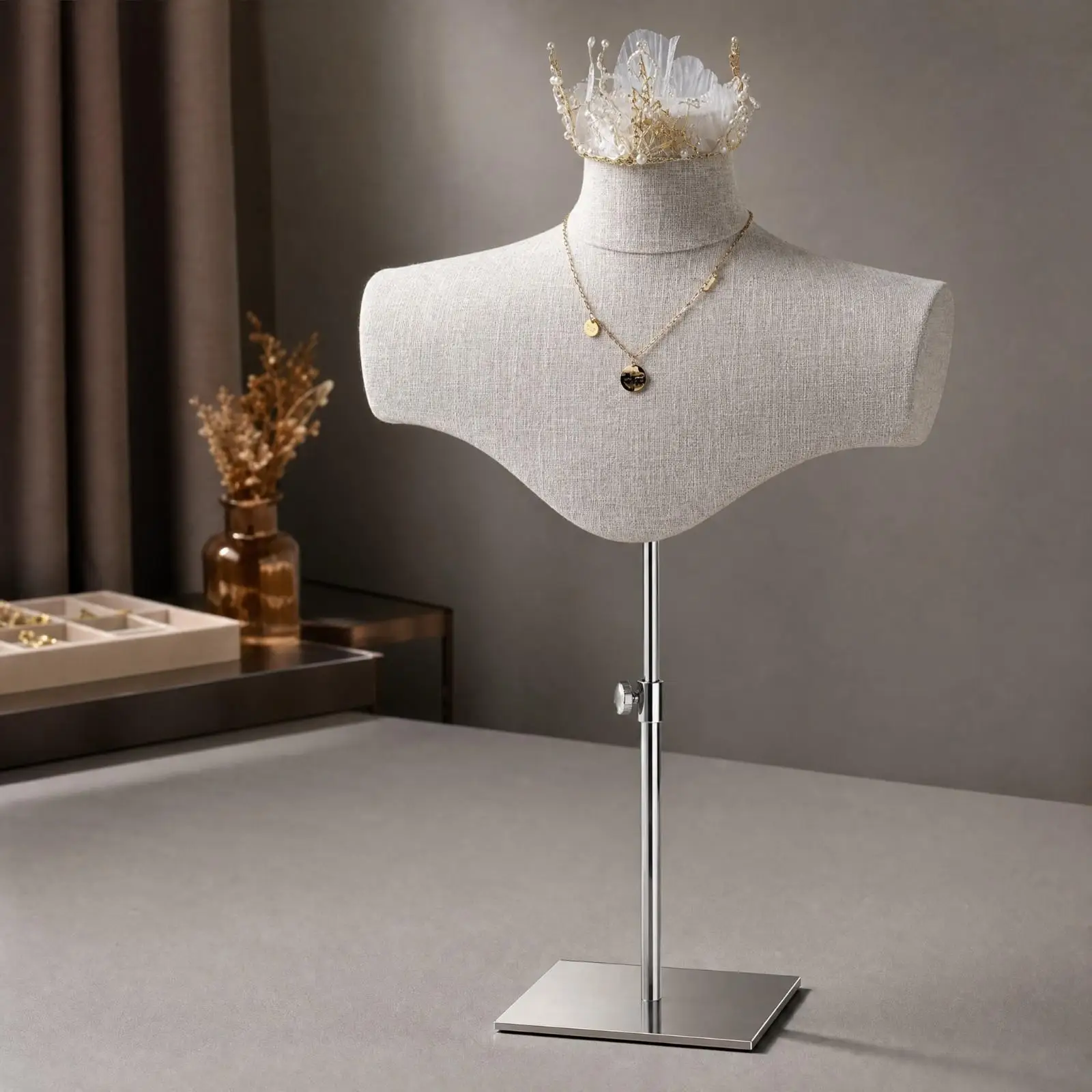 Jewelry Organizer Necklace Display Stand with Bust Design for Craft Fair and Shop Merchandising
