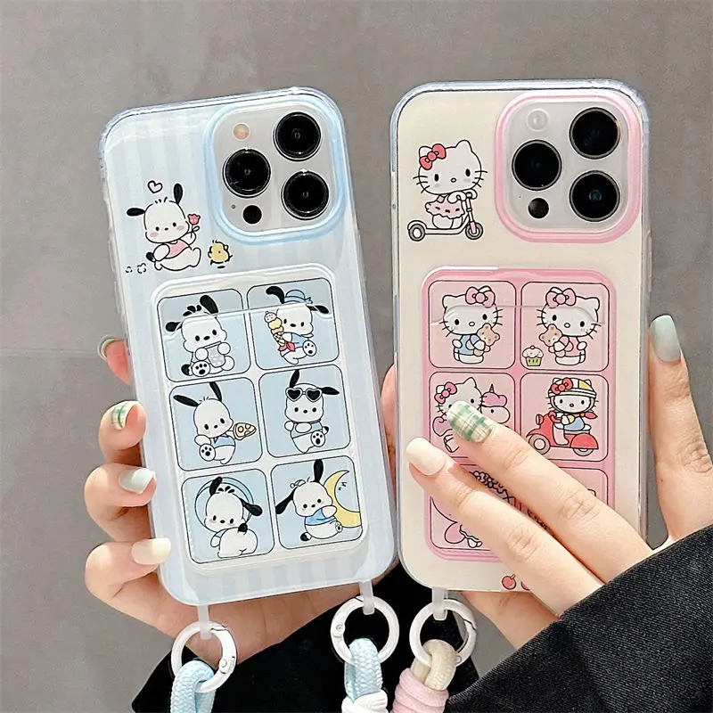 Grid Pacha dog Hand Strap Phone Case For Samsung Galaxy S24 S23 Ultra  S21FE S23FE S20FE S24FE Plus Soft Silicone Cover