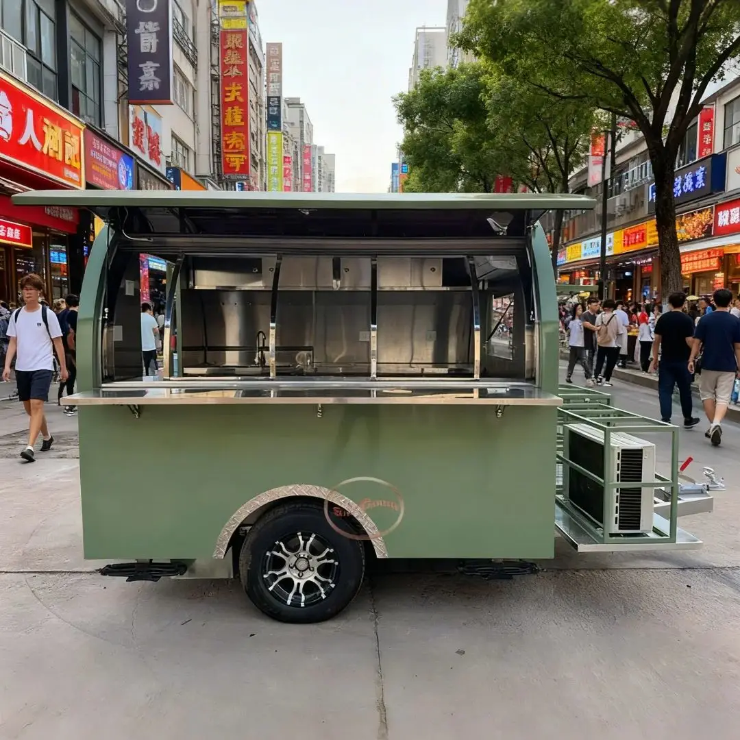 

Fresh Green Outdoor Food Trailer: Clean, Easy to Clean, Natural-Style Appearance