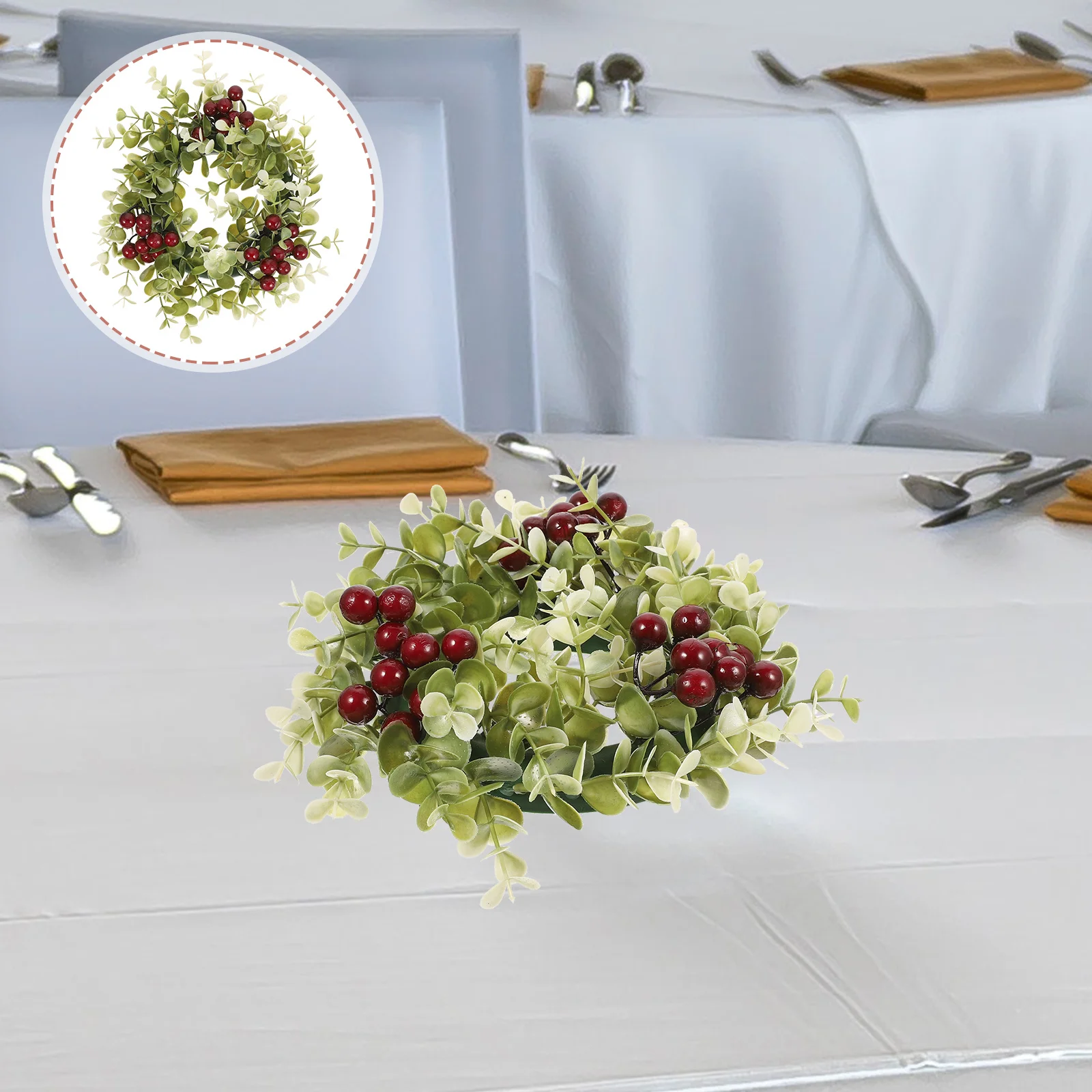 

2Pcs Mini Rings Wreath Realistic Leaf Holder Table Decor Wedding Party Christmas Mini Wreaths Table Wreath