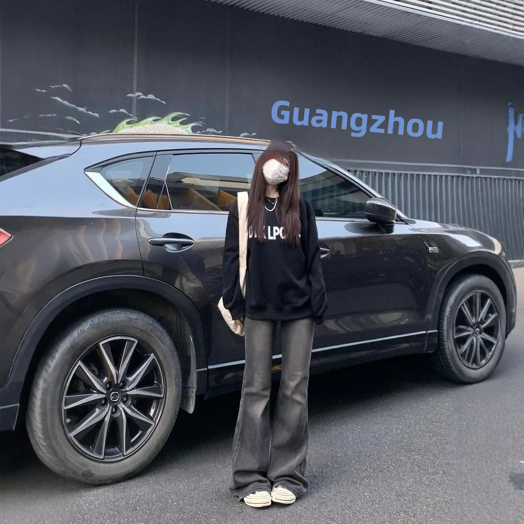 

Black Grey Elastic Bell Bottom Jeans Women's New 2025 American Retro Washed Versatile Long Pants High Waist Slim Fit Summer