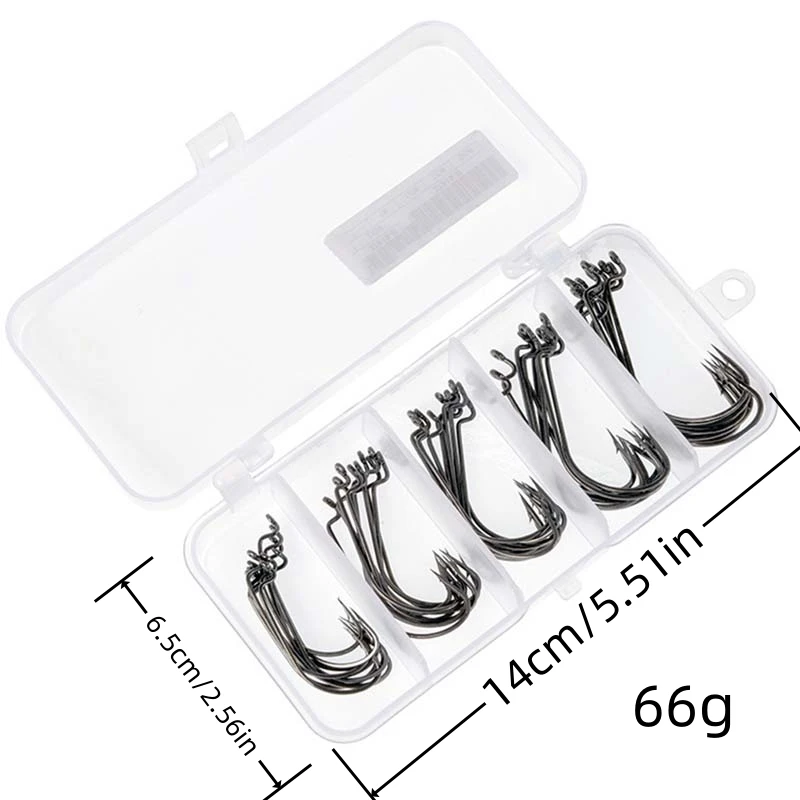 50Pcs/Box High Carbon Steel Fishing Hooks Offset Wide Gap Barbed Jig Hooks for Soft Worm Sea Fishing