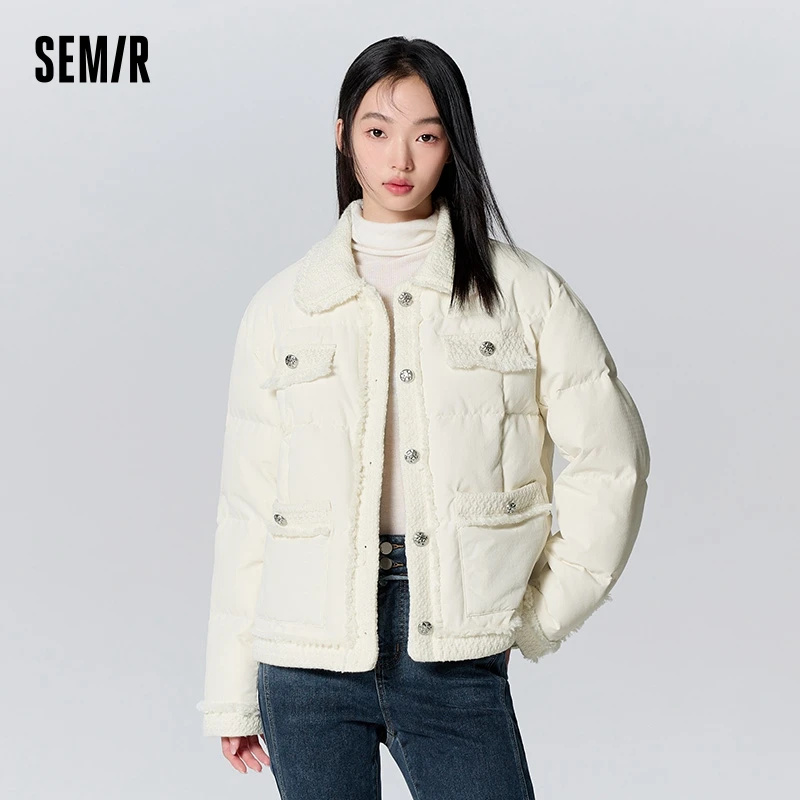 Semir Down Jacket Women Lapel Style Fashionable Elegant 2023 New Winter Raw Edge Texture Fragrant Style Jacket