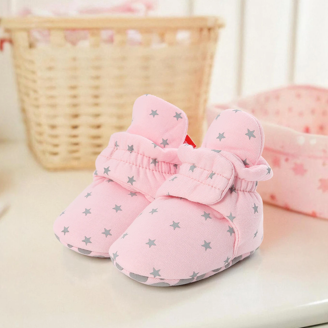 Myggpp New Baby Socks Shoes Star Toddler First Walkers Booties Cotton Comfort Soft Anti-slip Warm Infant Baby Boy Girl Shoes