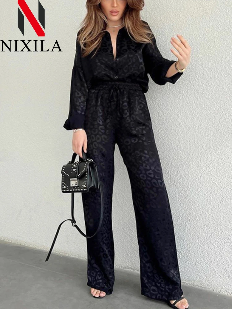 New Spring Autumn Two Piece Sets Womens Outifits Long Sleeved Loose Leopard Print Pant Sets Fashion Leisure Elegant Women\'s Sets