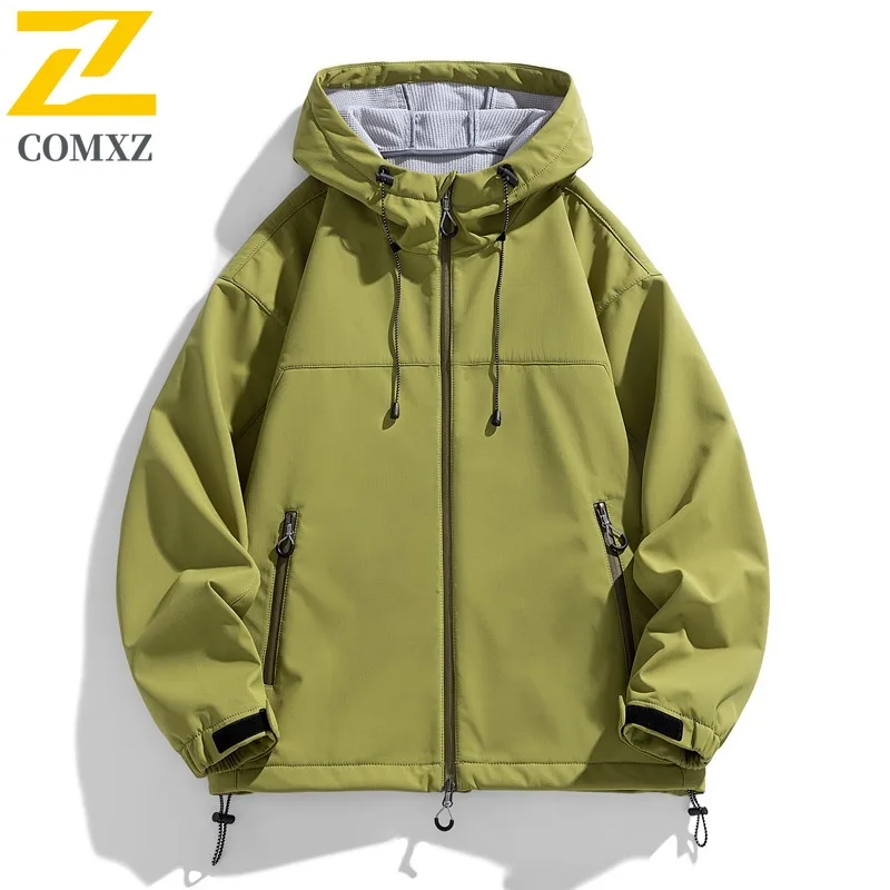 

COMXZ мужской плащ, устойчивый к царапинам, свободный, спортивный, для пешего туризма, с капюшоном, износостойкие дорожные куртки, 2025, дышащая куртка для кемпинга