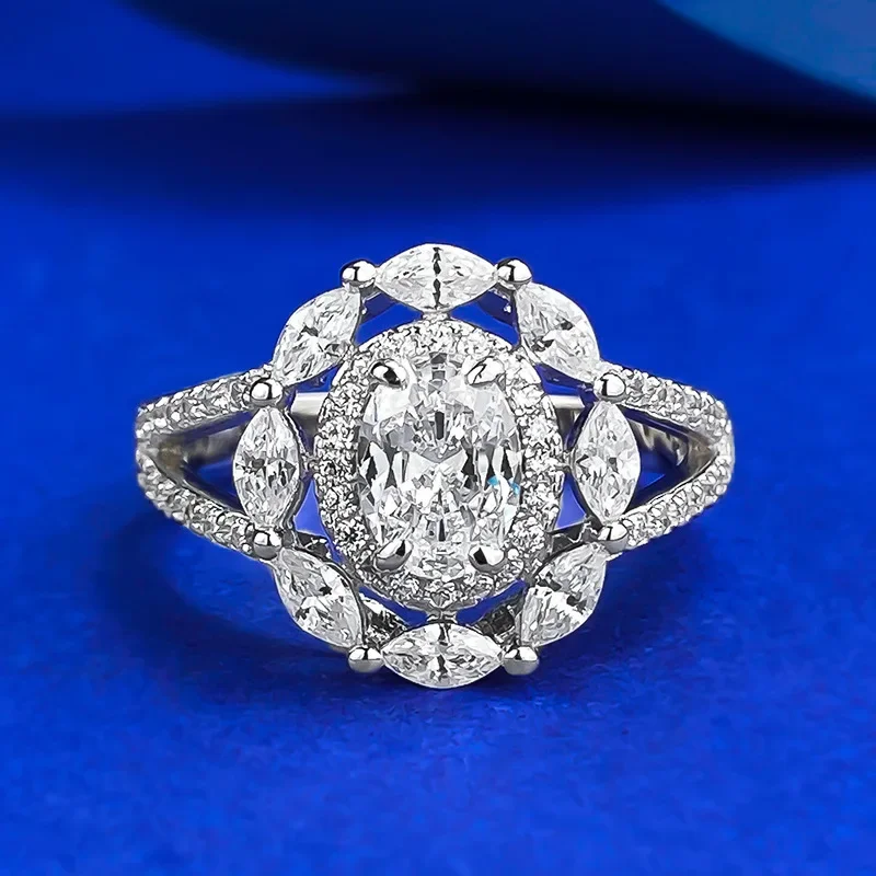 

SpringLady 100% S925 Silver Egg Shaped Full Diamond Light Luxury Personalized Ring Ring Middle Fashionable Jewelry