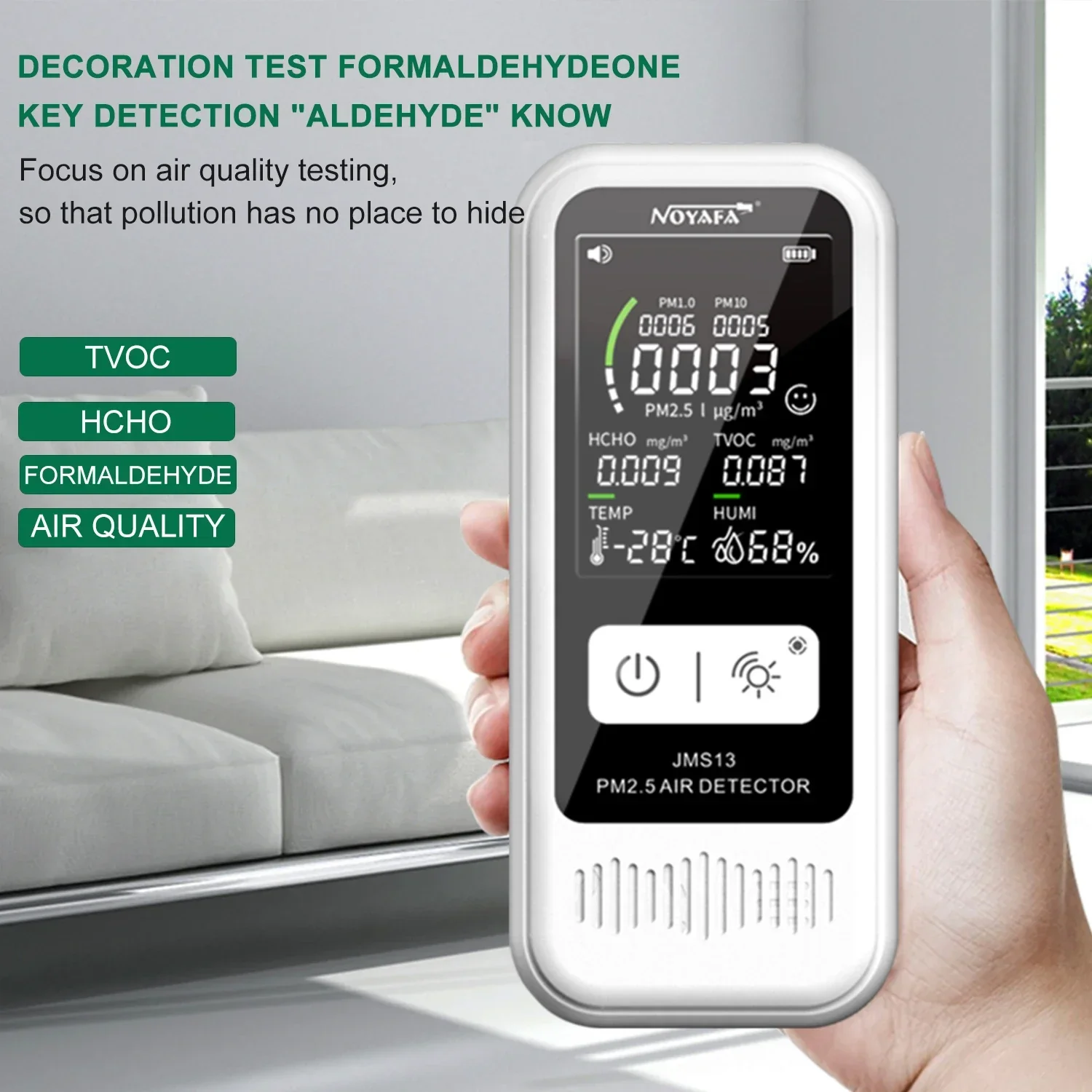 5 IN 1 Air Quality Monitor PM2.5 HCHO TVOC Humidity And Temperature Meters Gas Detector Smart Home NOYAFA  JMS13