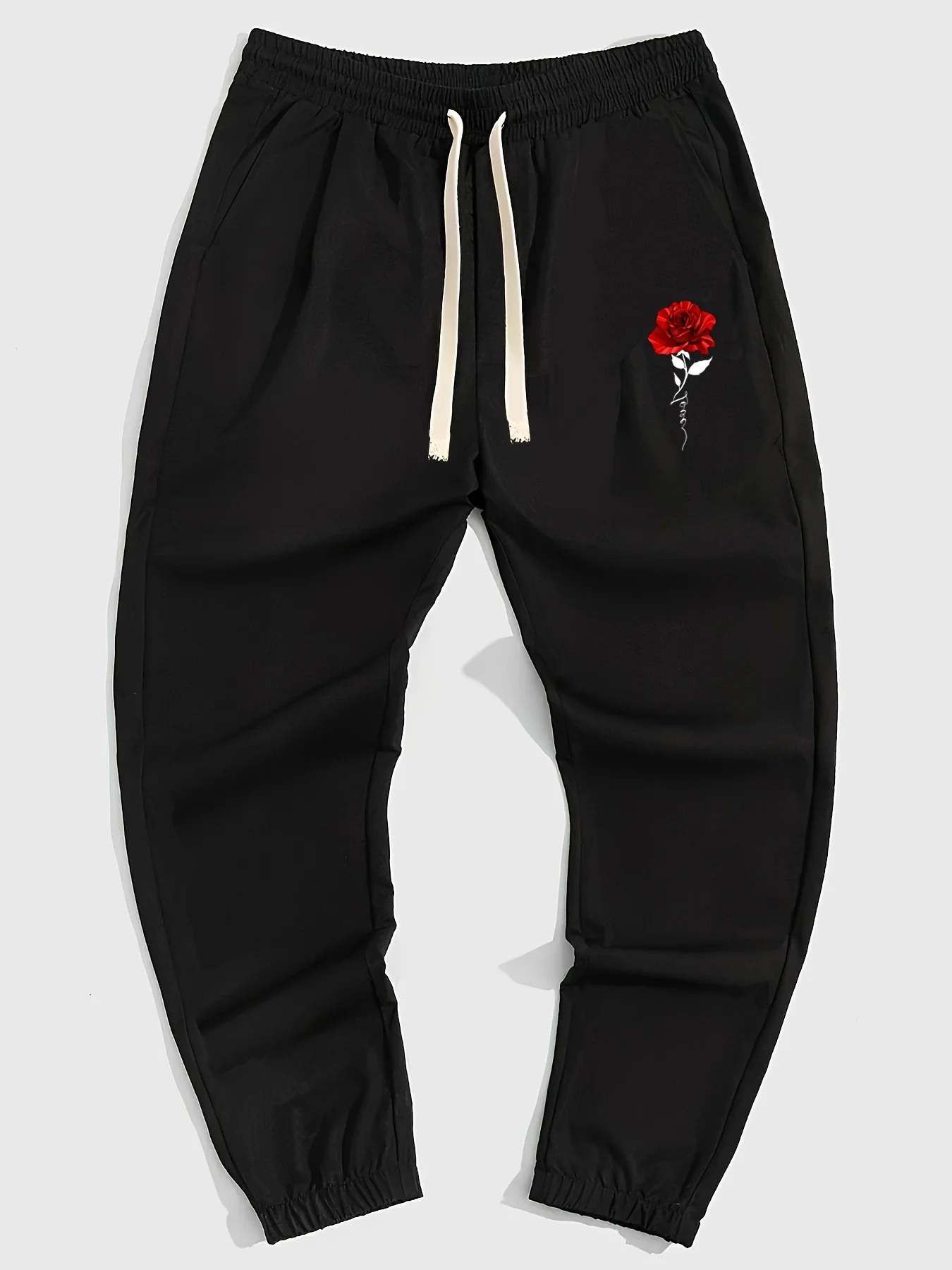 Men's fashion new summer rose print breathable and comfortable round neck T-shirt pants set outdoor street casual clothing