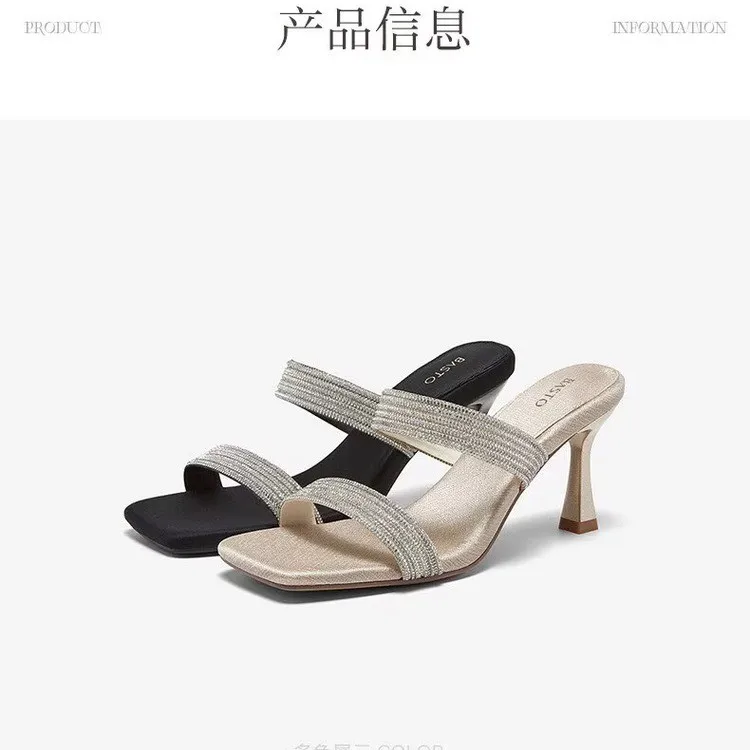 

Korean-style High-end Rhinestone Thin-heeled Open-toe Sandals for Women, 2026 New Summer Fashion Versatile High-heeled Slippers