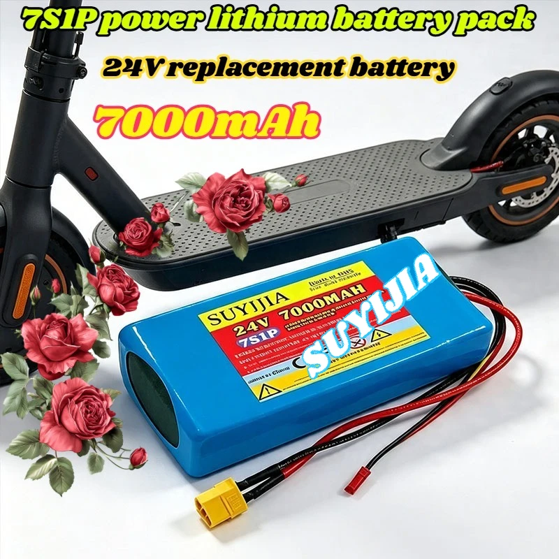 7S1P 7000mAh 24V 18650 Lithium-ion Battery Pack for Scooters 25.2V Built-in BMS+29.4V Charger Replace Battery